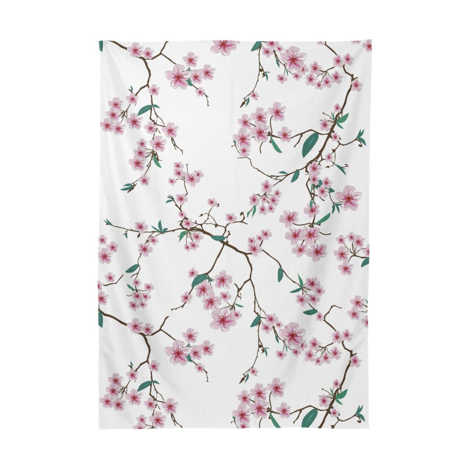 Elegant Pink and Green Cherry Blossom Square Tablecloth - 54 Inch Polyester Table Cover for Dinner Party, Wedding, Spring Decor & Home Dining Decorations