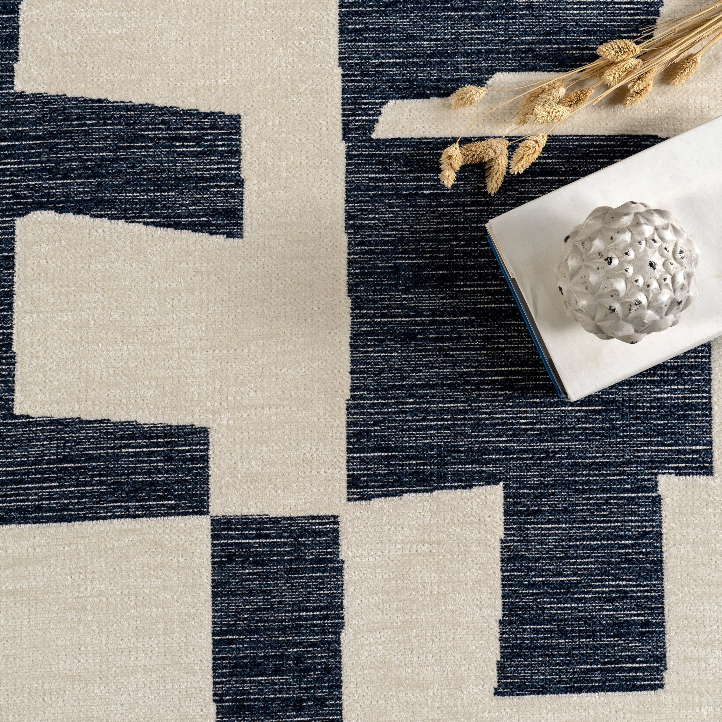 Daniela Geometric Reversible Washable Rug - Navy Blue Non-Slip Area Rug for Living Room, Bedroom, or Office - Soft & Durable Home Decor