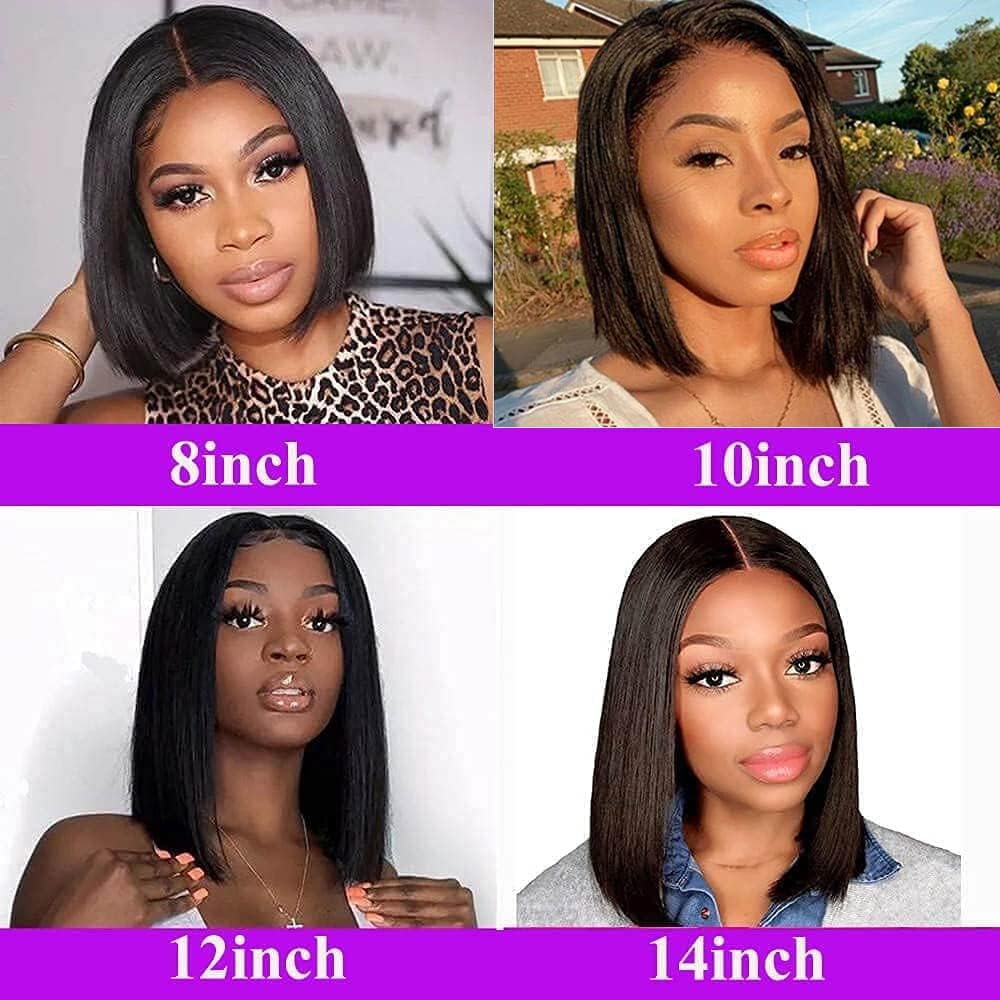 14 Inch Brazilian Remy Human Hair U Part Wig - Straight Bob Wig for Black Women | Clip-in Hair Extensions (Natural Black) | Perfect for Daily Wear, Parties & Special Occasions