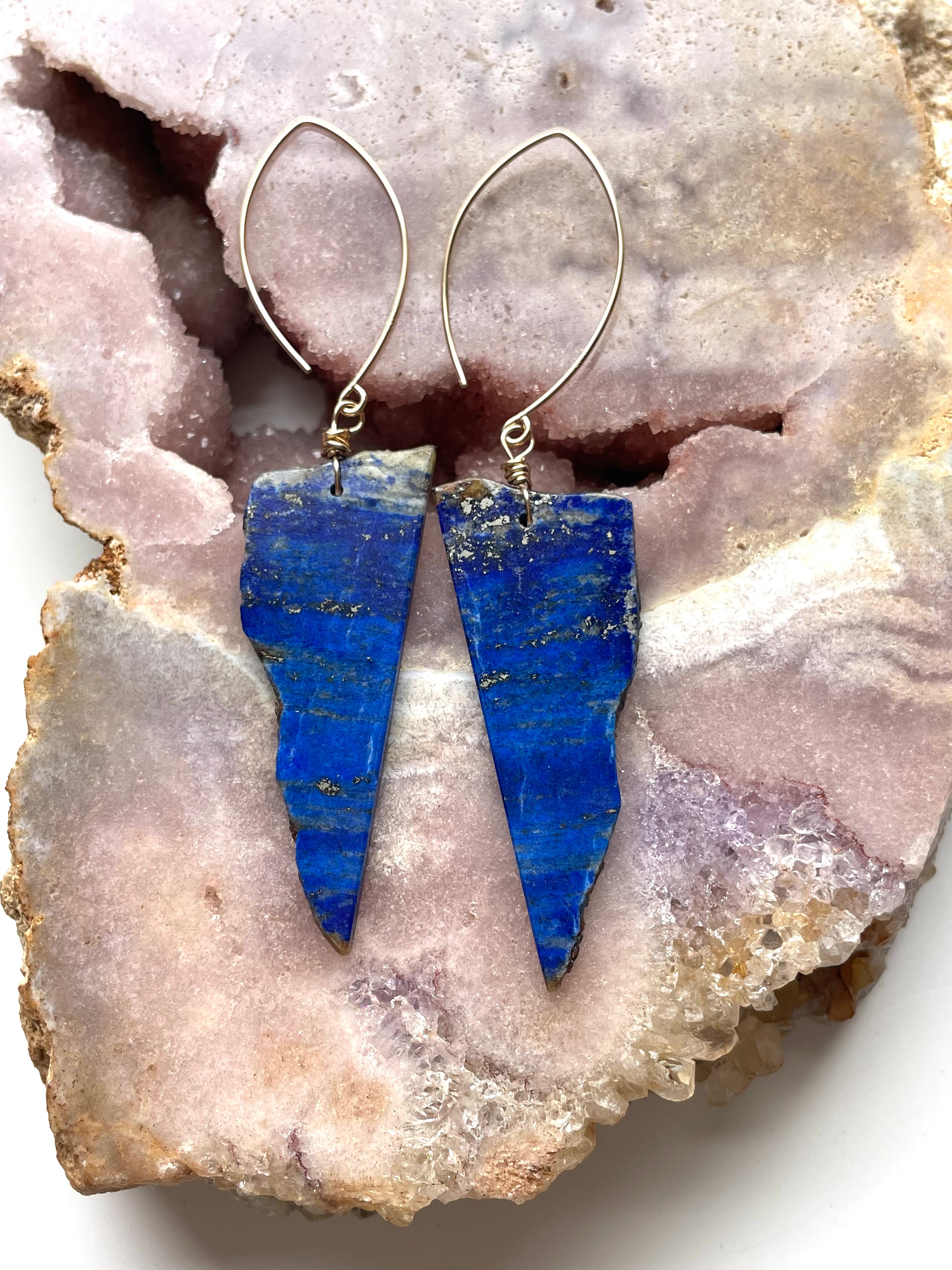 Lapis Lazuli Statement Earrings - Gold Filled Handmade Jewelry for Women | Unique Bohemian Dangle Earrings for Party, Wedding & Special Occasions