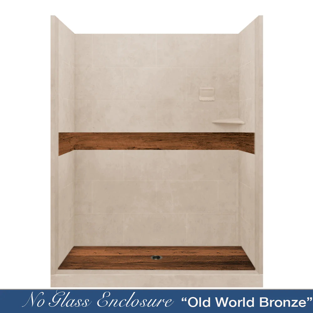 Lifeproof Burnt Oak Brown Sugar 60-Inch Alcove Stone Shower Enclosure Kit - Waterproof Bathroom Upgrade for Modern Homes