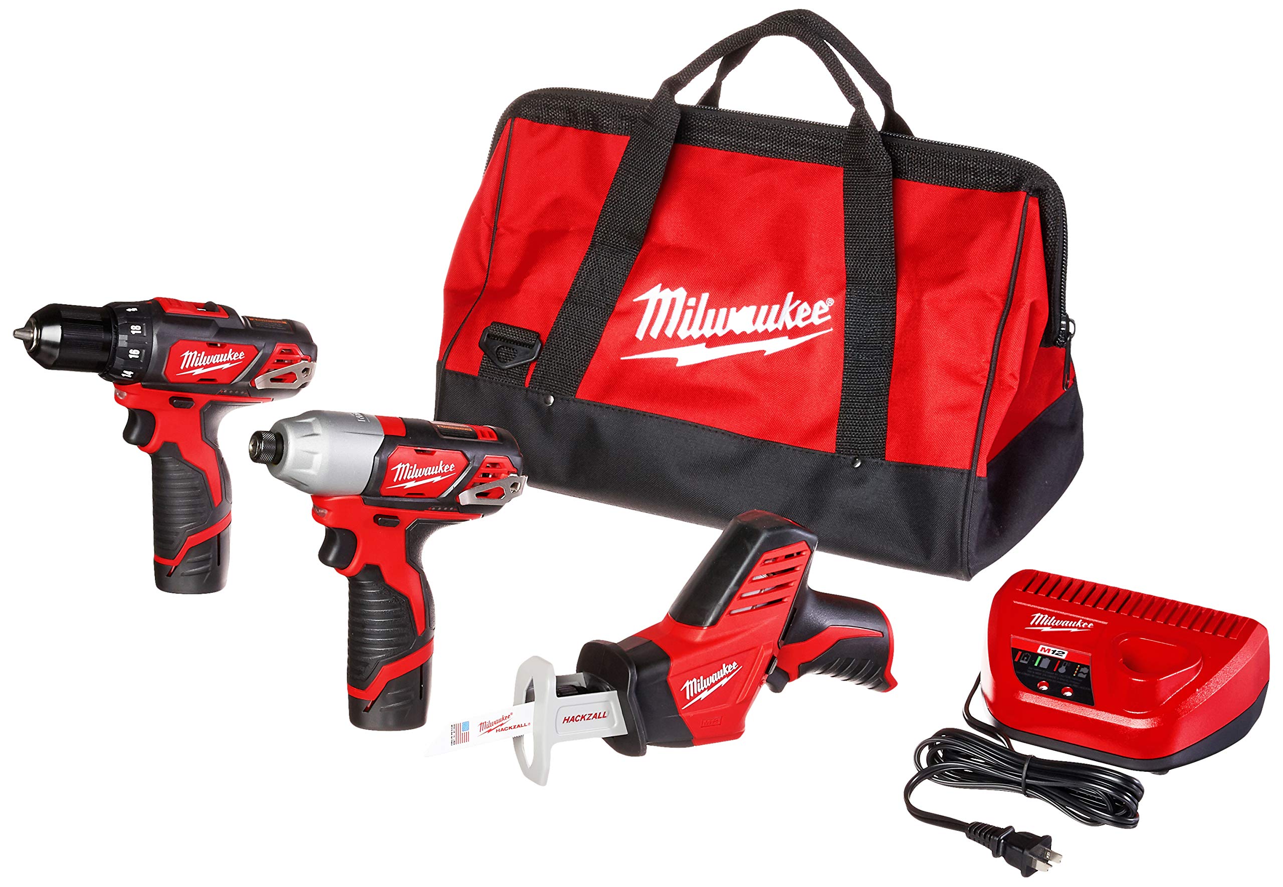 Milwaukee 249823 M12 Cordless Lithium-Ion 3-Tool Combo Kit - Drill, Impact Driver, and Reciprocating Saw Set for DIY, Construction, and Home Improvement Projects