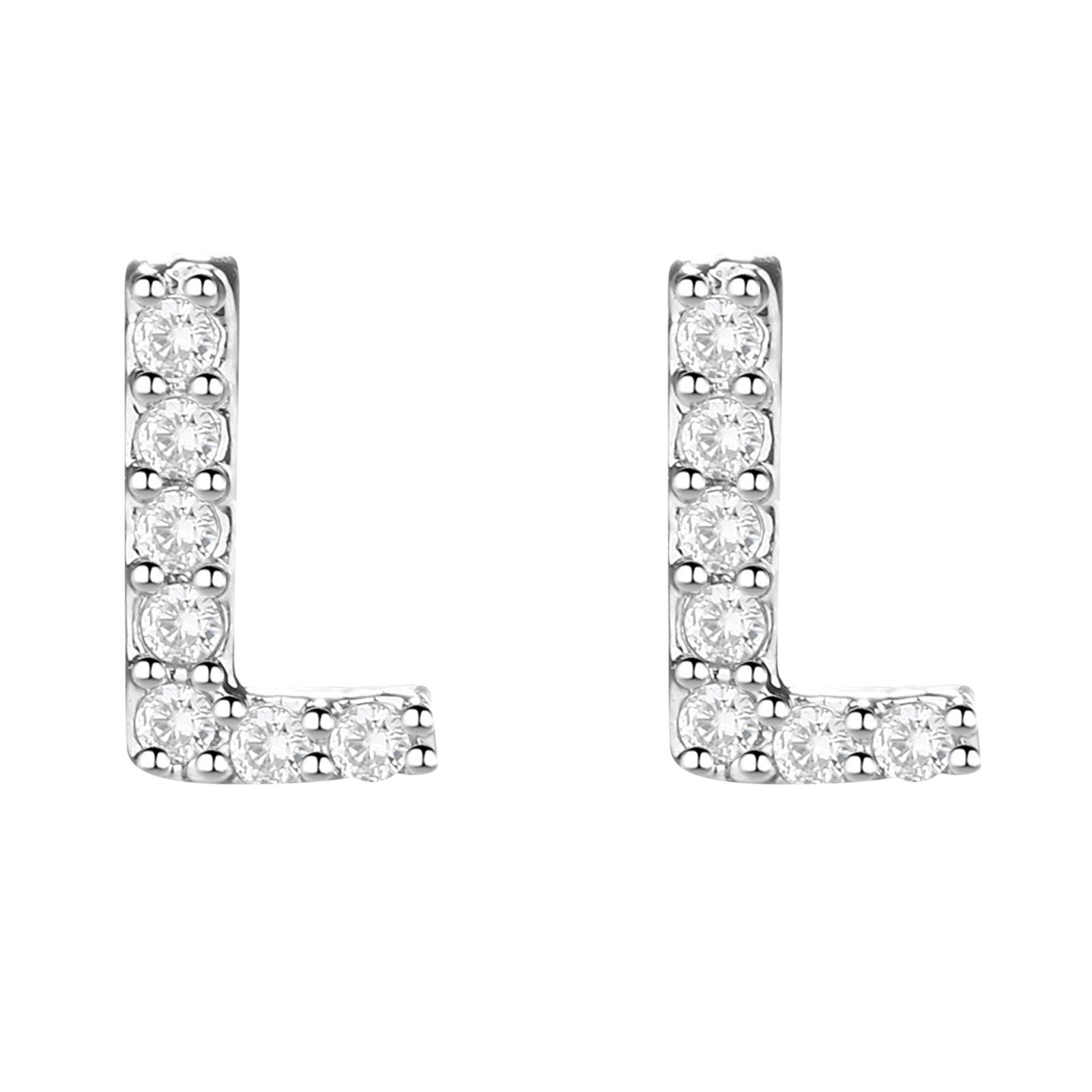 Diamond Stud Earrings for Women - 26 Silver Alphabet Letter Hoop Earrings, Funky Fashion Jewelry (Size L, One Size) - Perfect for Parties, Gifts & Everyday Wear