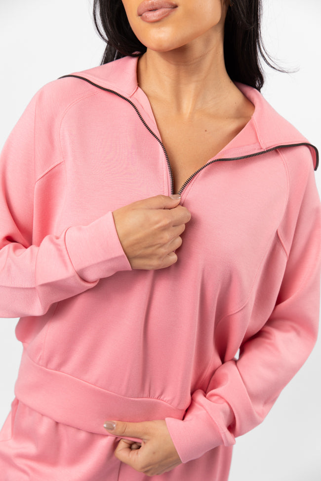 Pink Quarter Zip Knit Pullover for Women - Cozy & Stylish Fall Winter Sweater | Perfect for Casual Outfits, Office Wear & Outdoor Activities
