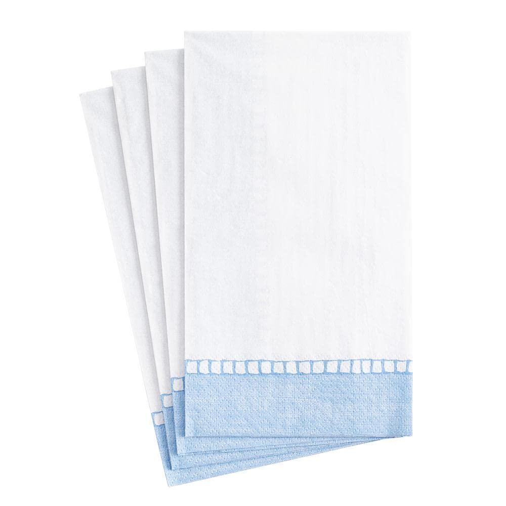 Premium Light Blue Linen Border Paper Guest Towel Napkins by Caspari - 2 Packs of 15 (30 Count) - Elegant Dinner Party, Bridal Shower & Wedding Reception Table Setting Essentials