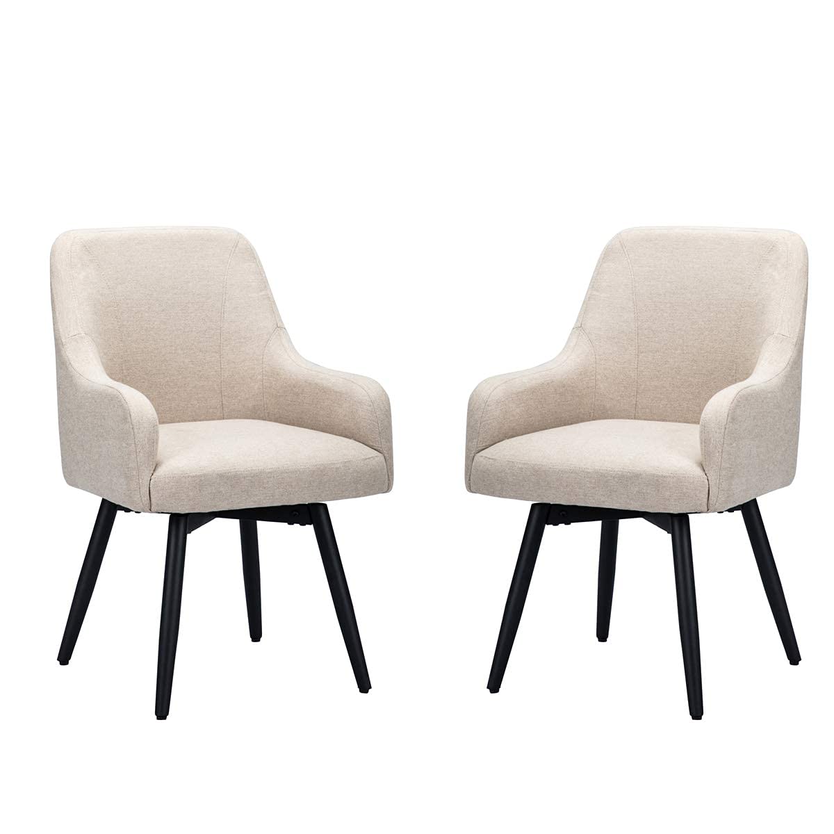 Modern Accent Chairs Set of 2 - Upholstered Swivel Armchairs for Living Room, Bedroom & Dining Room - Beige Fabric Lounge Chairs - Perfect for Home Decor, Reading Nook & Guest Seating