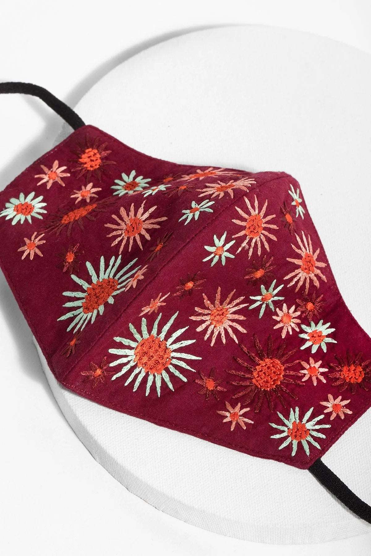 Floral Embroidered Face Mask - Reusable Cloth Mask with Adjustable Ear Loops for Women - Perfect for Daily Wear, Shopping & Outdoor Activities