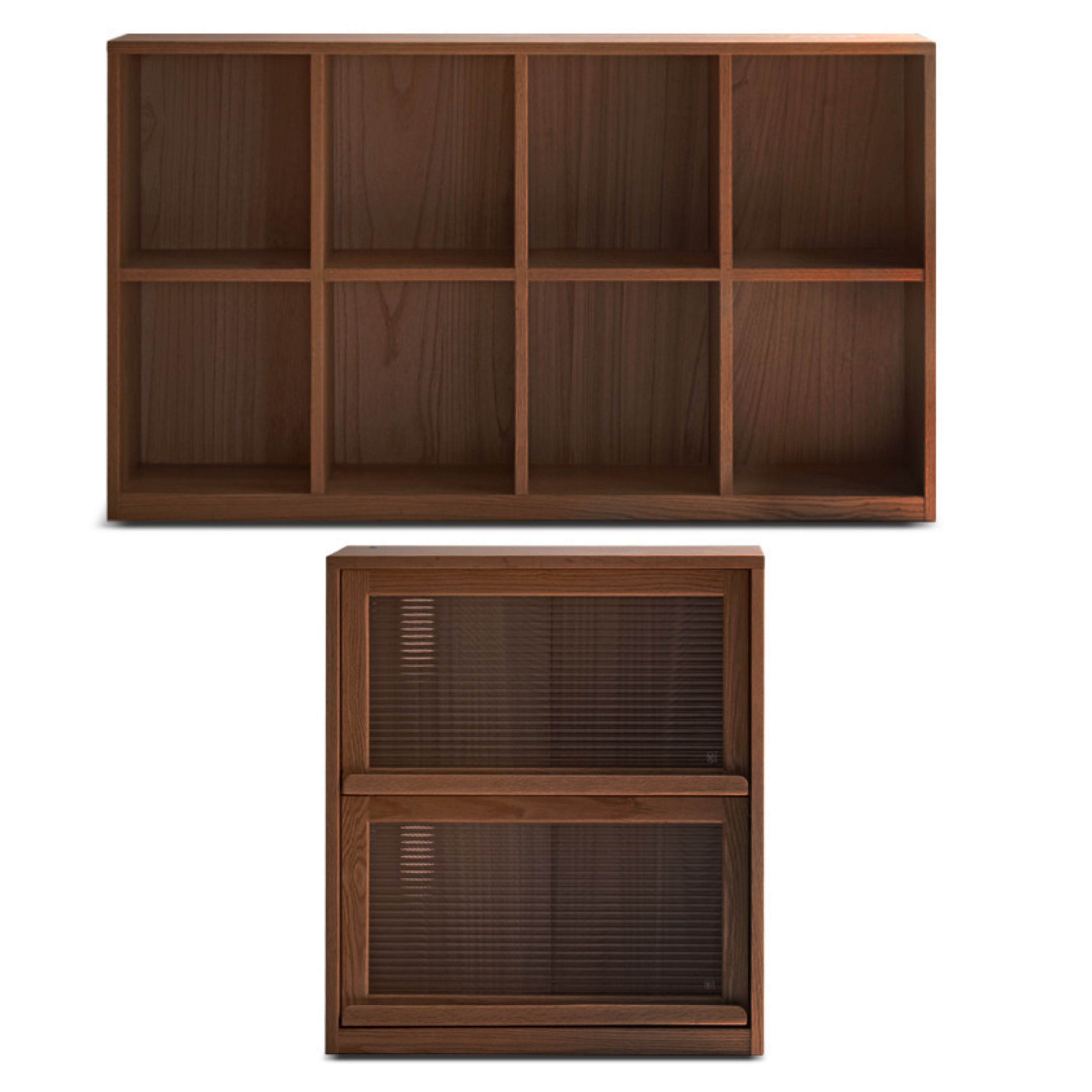 Solid Black Walnut Wood Bookshelf - Low Profile Wall Mounted or Floor Standing Cabinet for Living Room, Bedroom & Home Office Storage