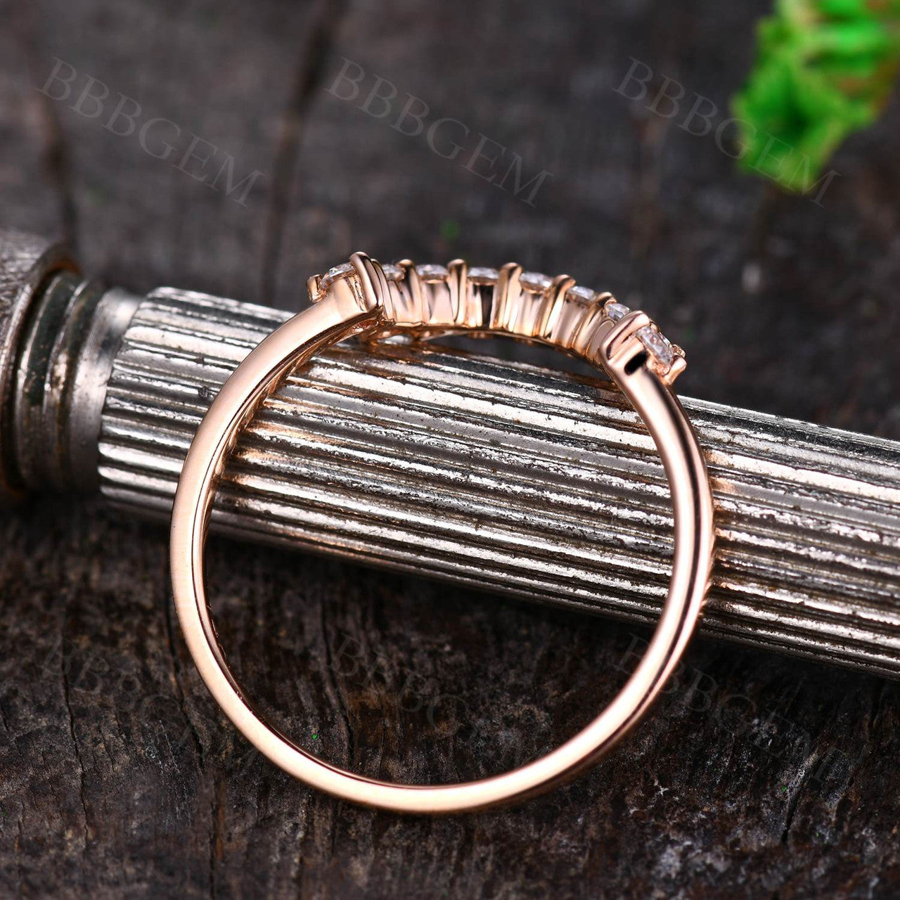Moissanite Wedding Band for Women - Curved Rose Gold Matching Ring Set with Moissanite Stones | Perfect for Bridal Jewelry, Anniversary Gifts & Couple Rings