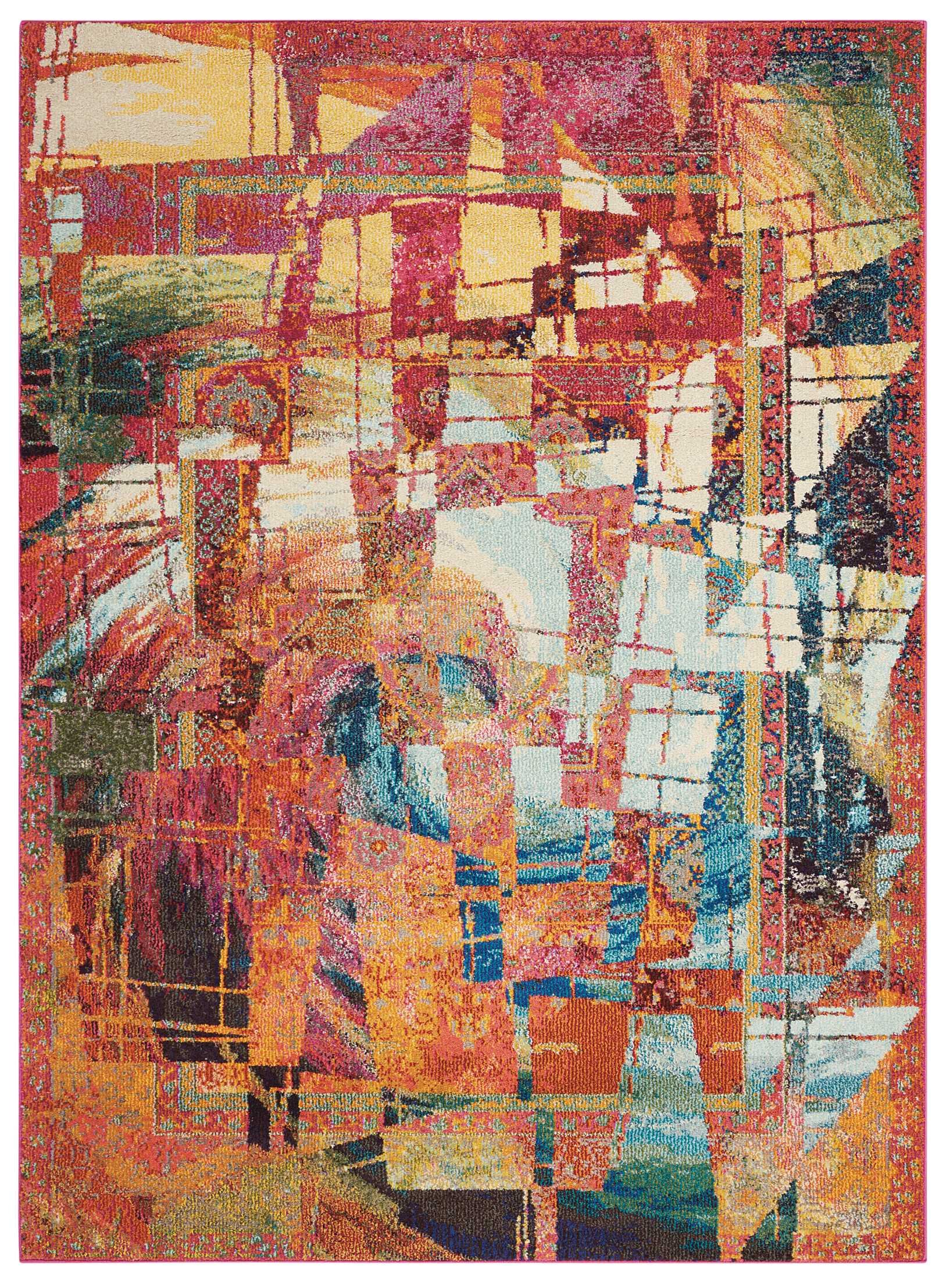 Nourison Celestial Orange Stained Glass 4' x 6' Area Rug - Contemporary Non-Shedding Easy-Clean Design for Bedroom, Living Room, Dining Room & Kitchen | Perfect for Modern Home Decor & High-Traffic Areas