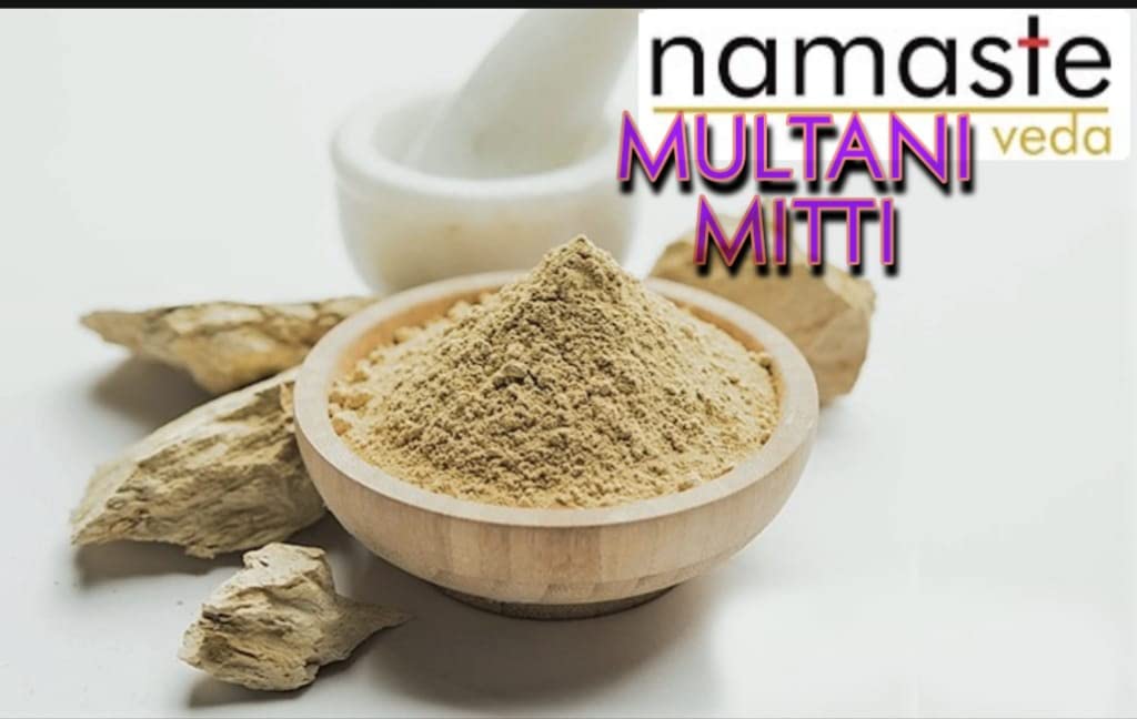 Namaste Veda Pure & Natural Herbal Multani Mitti Clay Powder for Glowing Skin - 100g | Brightening Face Pack, Natural Skin Toner & Tan Remover | Perfect for Daily Skincare Routine & Spa Treatments
