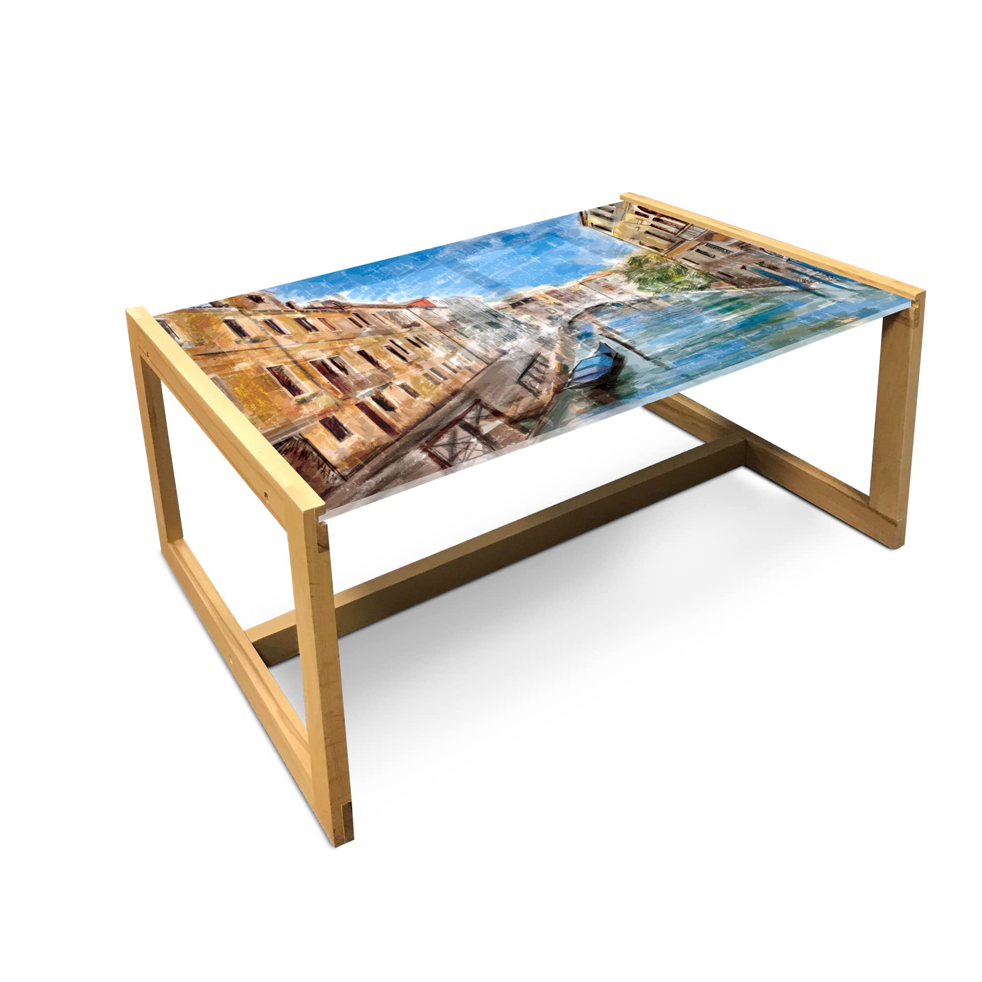 Ambesonne Watercolor Coffee Table - Venice City Italian Romance Aquarelle Painting Style, Acrylic Glass Center Table with Wooden Frame for Living Room, Office & Dorm Decor, Large Size in Ginger Sea Blue Umber - Perfect for Home Decor, Gift Ideas & Interior Design