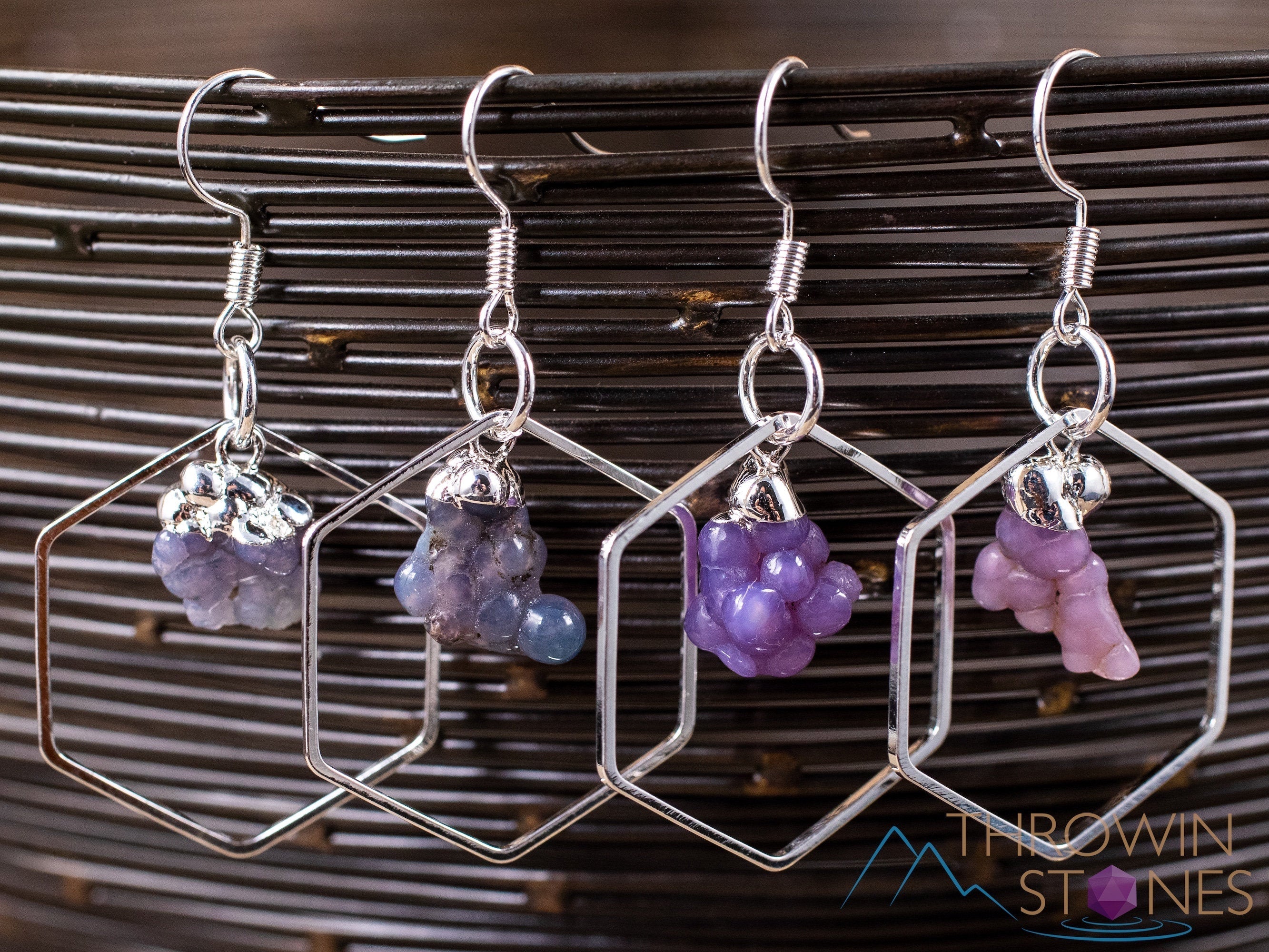 Grape Agate Crystal Hexagon Hoop Earrings | Natural Gemstone Dangle Earrings | Handmade Jewelry Gift for Women | Boho Chic Style for Everyday Wear & Special Occasions