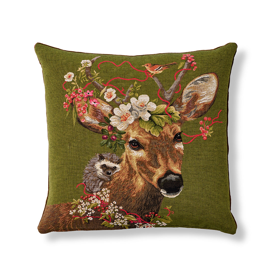 Spring Woodland Deer Pillow - Soft Decorative Throw Pillow for Living Room, Bedroom & Nursery - Cozy Home Decor for Seasonal & Rustic Style