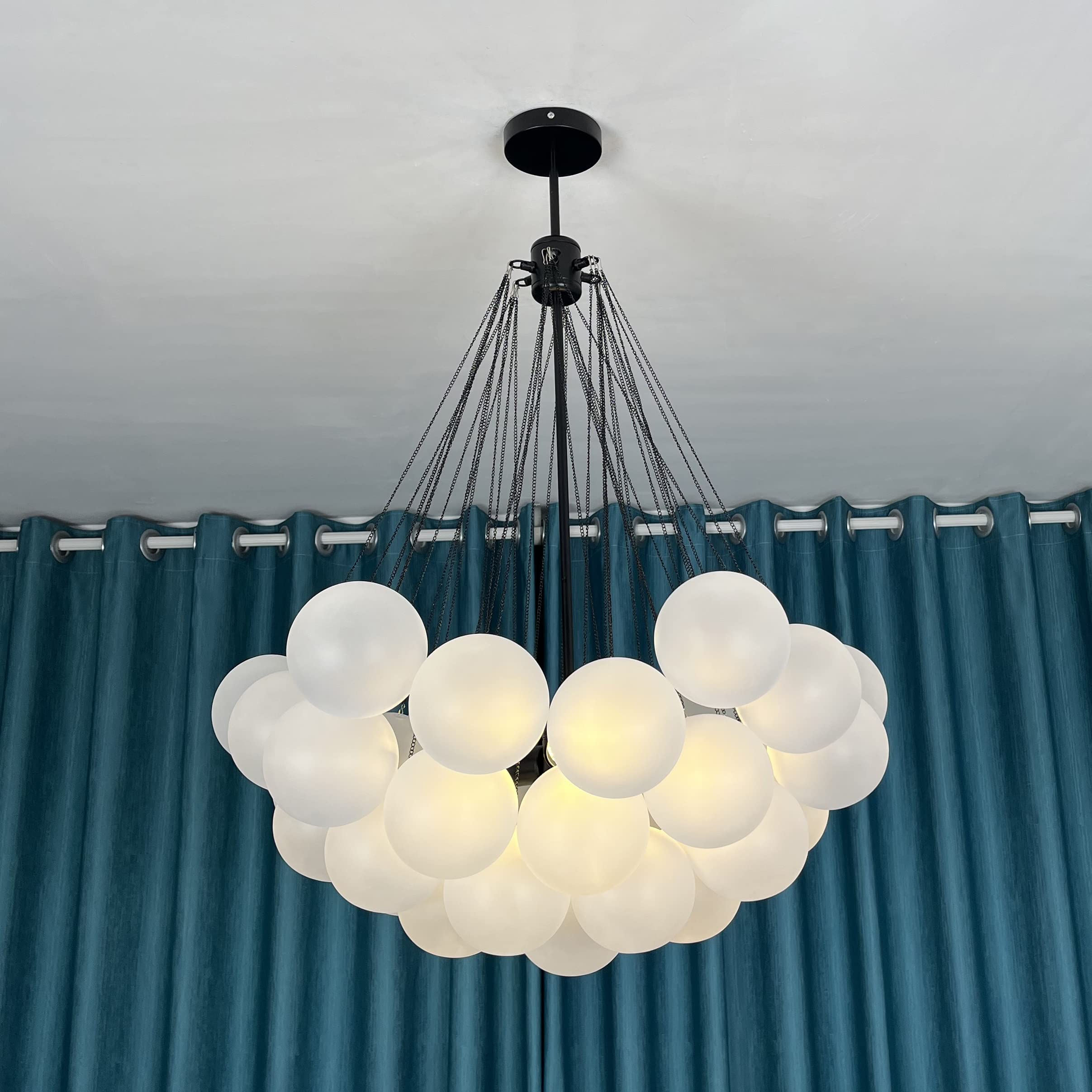 Black Frosted Glass Bubbles Ball Chandelier - Elegant Ceiling Pendant Light for Hallway, Bedroom & Living Room | DIY Hanging Light Fixture for Modern Home Decor, Wedding & Dining Room Ambience