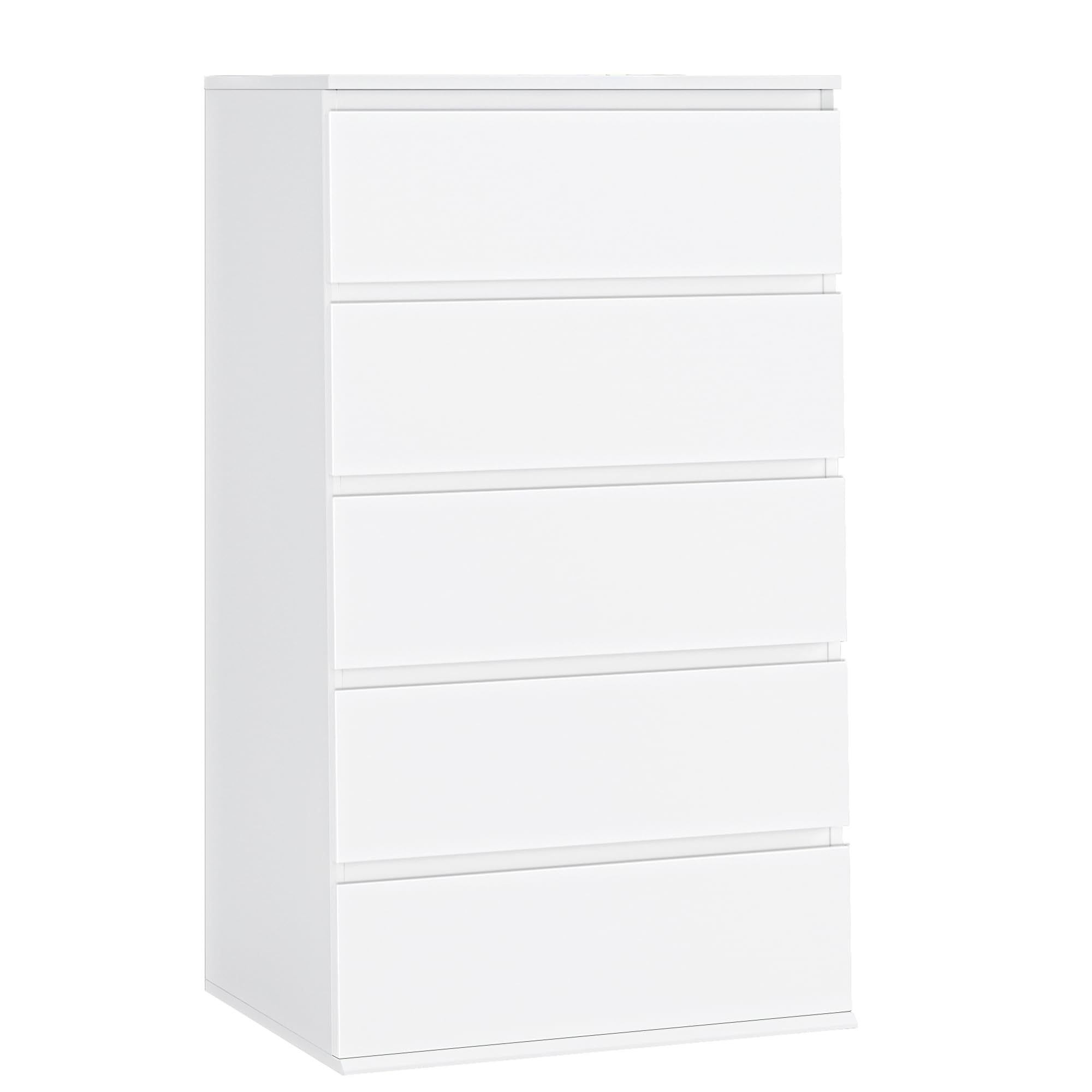 FOTOSOK 5-Drawer White Dresser with Large Storage Space - Modern Tall Chest of Drawers for Bedroom, 23.6