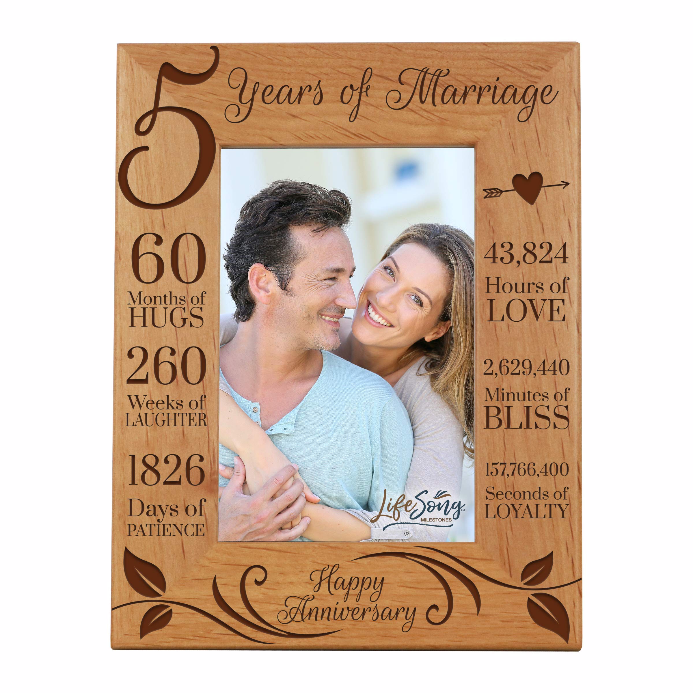 LifeSong Milestones 5 Year Anniversary Picture Frame - Elegant Wood Keepsake Gift for Wedding Anniversaries, Couples, Wife & Husband - Perfect for Displaying Cherished Memories in Home or Office Decor