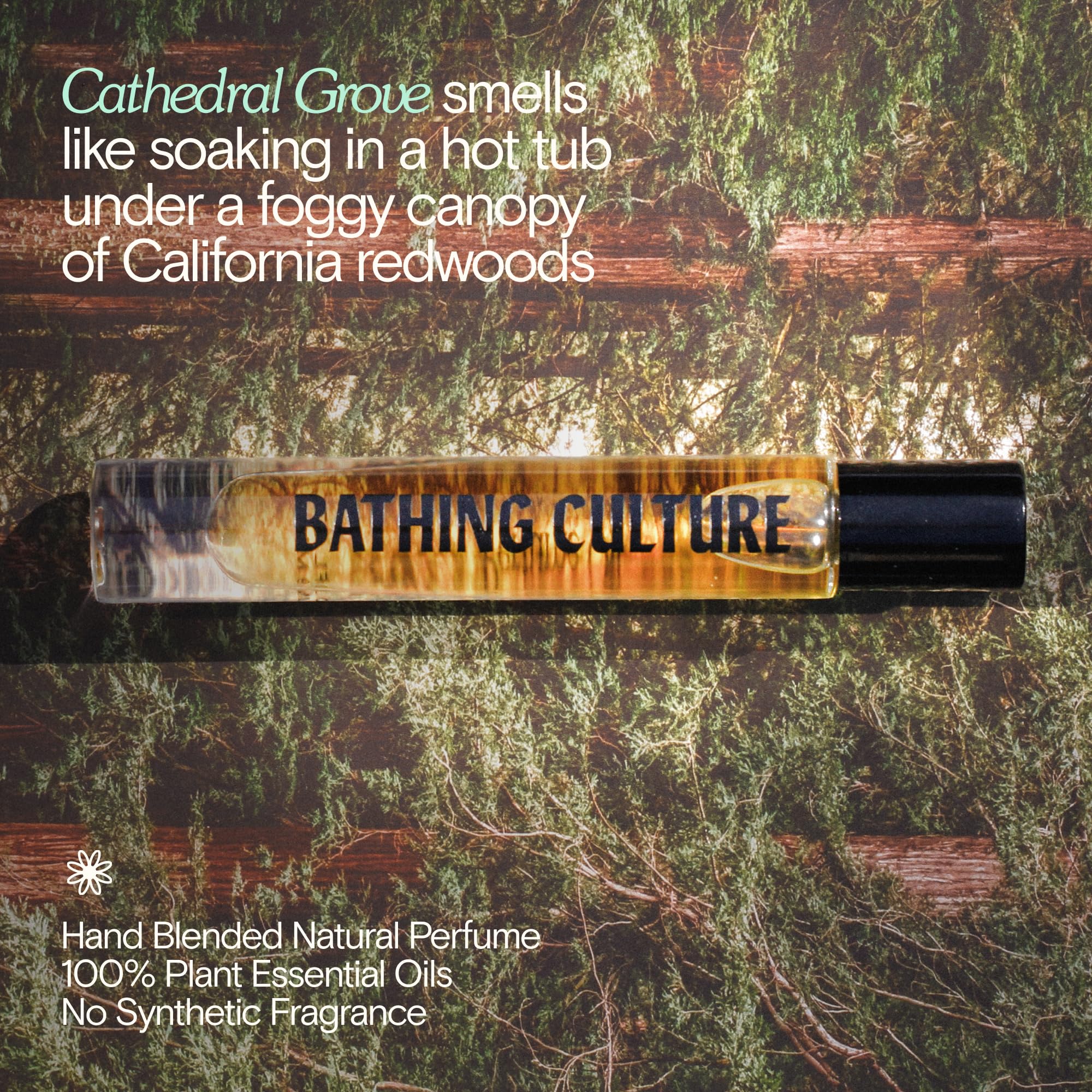 Organic Cathedral Grove Roll-On Perfume Oil by Bathing Culture | Natural, Vegan, Biodegradable & Sustainable Personal Care (0.3 fl oz | 9 ml) - Perfect for Travel, Daily Wear & Eco-Friendly Gifting