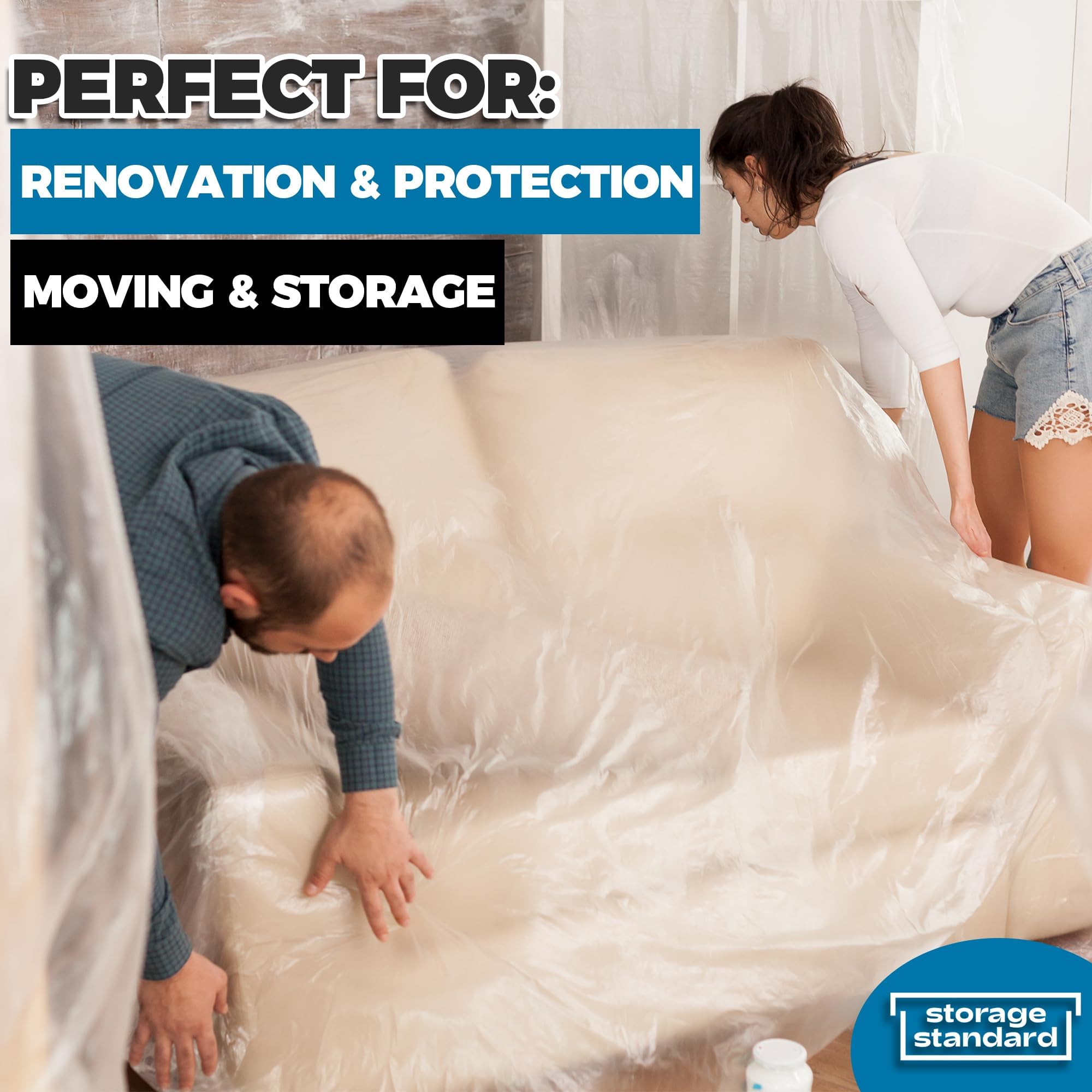 Heavy-Duty Plastic Furniture Covers - Waterproof Sofa Protector for Moving & Storage (96x42x62 Inch) - Home Renovation & Dustproof Use