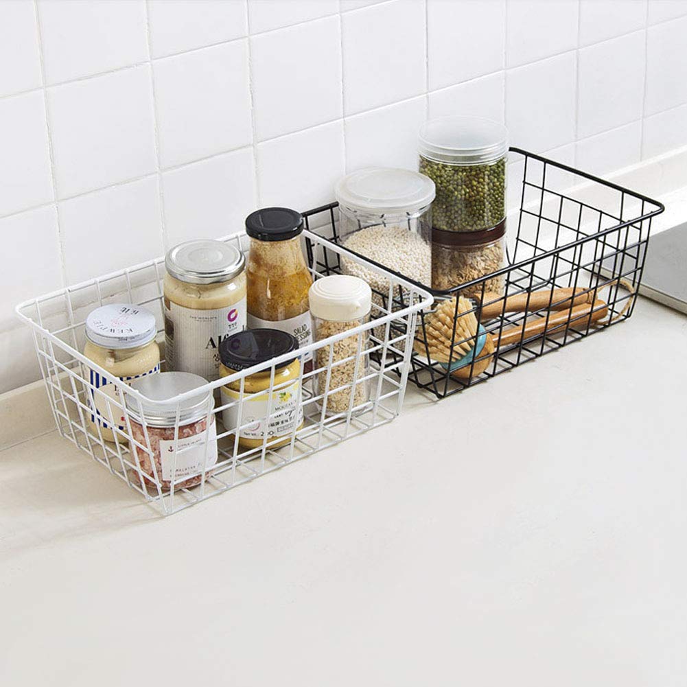 2-Pack Black Metal Wire Storage Baskets with Handles - Versatile Organizer for Kitchen Pantry, Home Office, Bathroom, Laundry Room & Bedroom Storage | Perfect for Organizing Food, Papers, Towels & Household Items