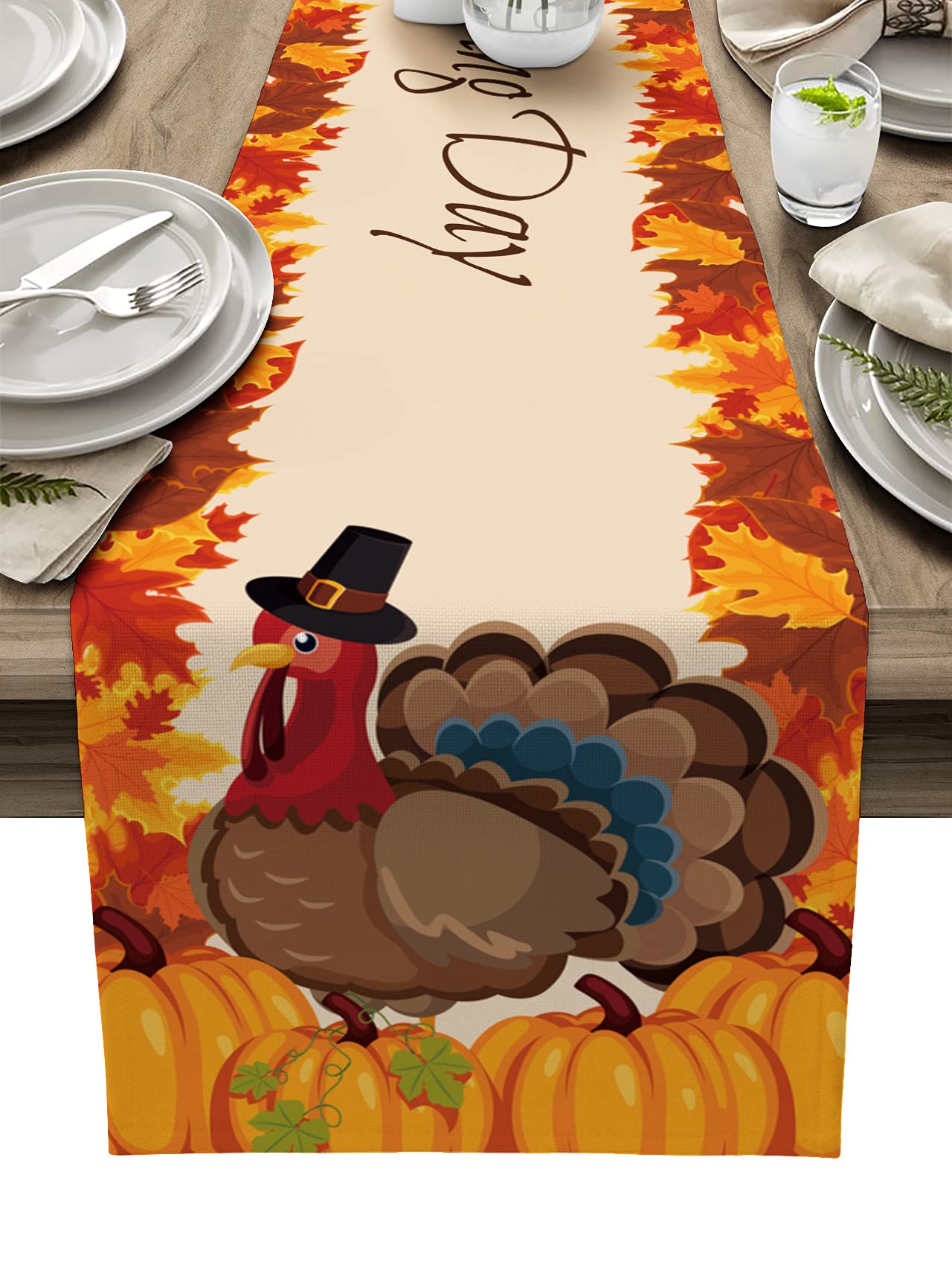 SIMIGREE 70-inch Thanksgiving Table Runner - Farmhouse Style Burlap Decor for Autumn, Pumpkin & Turkey Theme | Perfect for Holiday Dining, Kitchen Decor, Weddings & Everyday Home Use