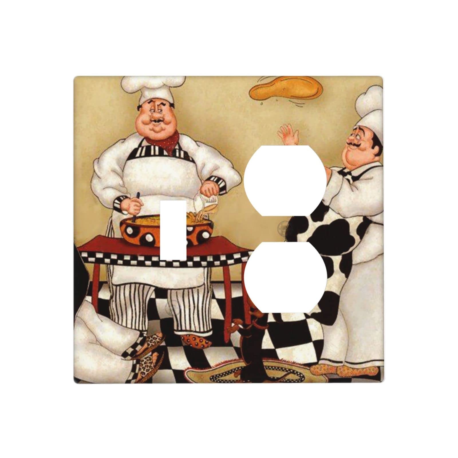 Funny Fat Chef Kitchen Wall Plate Cover - Standard Size Double Gang Toggle Outlet Light Switch Plate - Decorative Electrical Cover for Bathroom, Bedroom & Kitchen Decor | Perfect for Themed Kitchens, Restaurant Decor & Gift Ideas