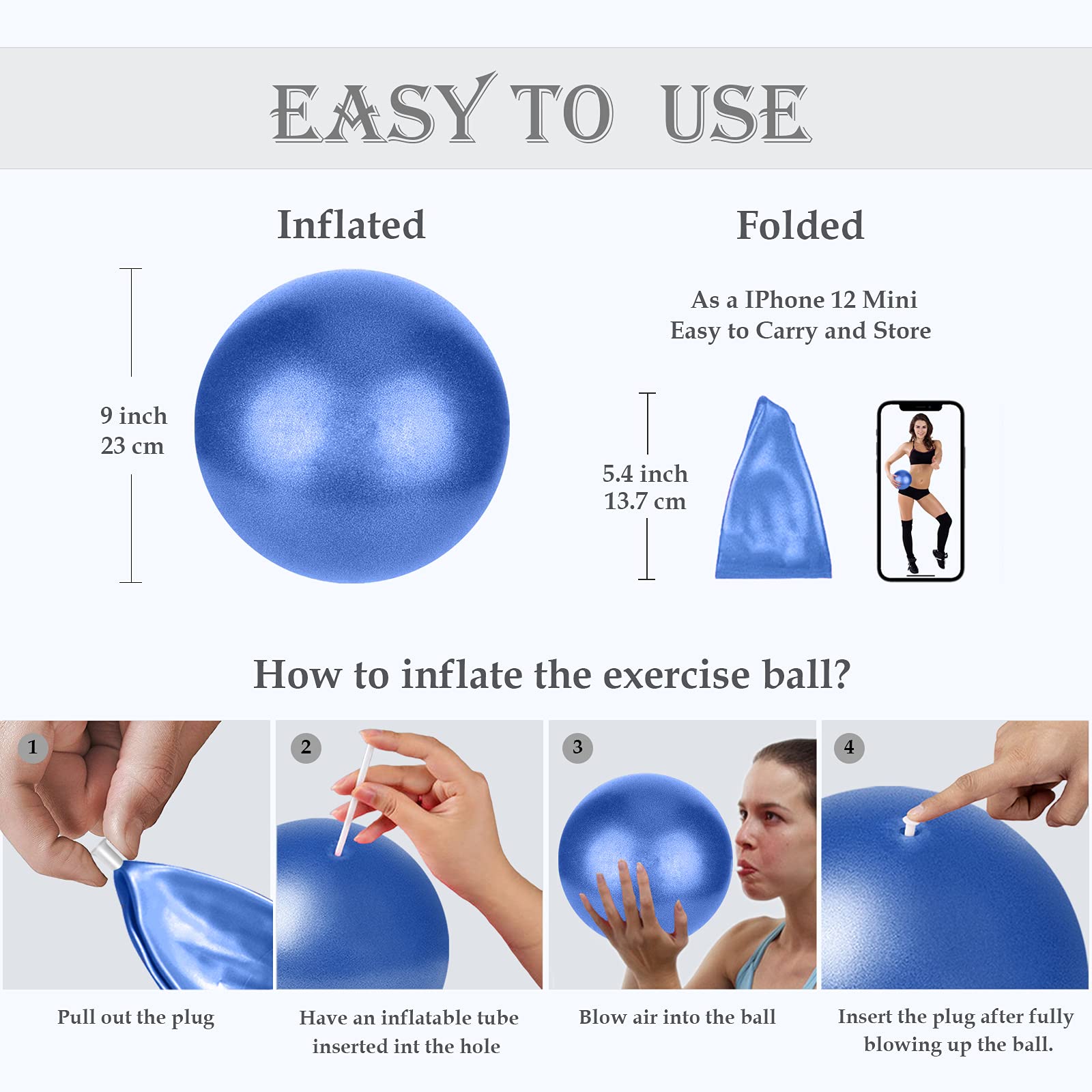 Premium 22cm Pilates Ball for Yoga, Gym & Therapy - Anti-Burst Exercise Ball for Fitness, Office Ergonomics & Balance Training - Ideal for Home Workouts, Physical Therapy & Kids Gymnastics