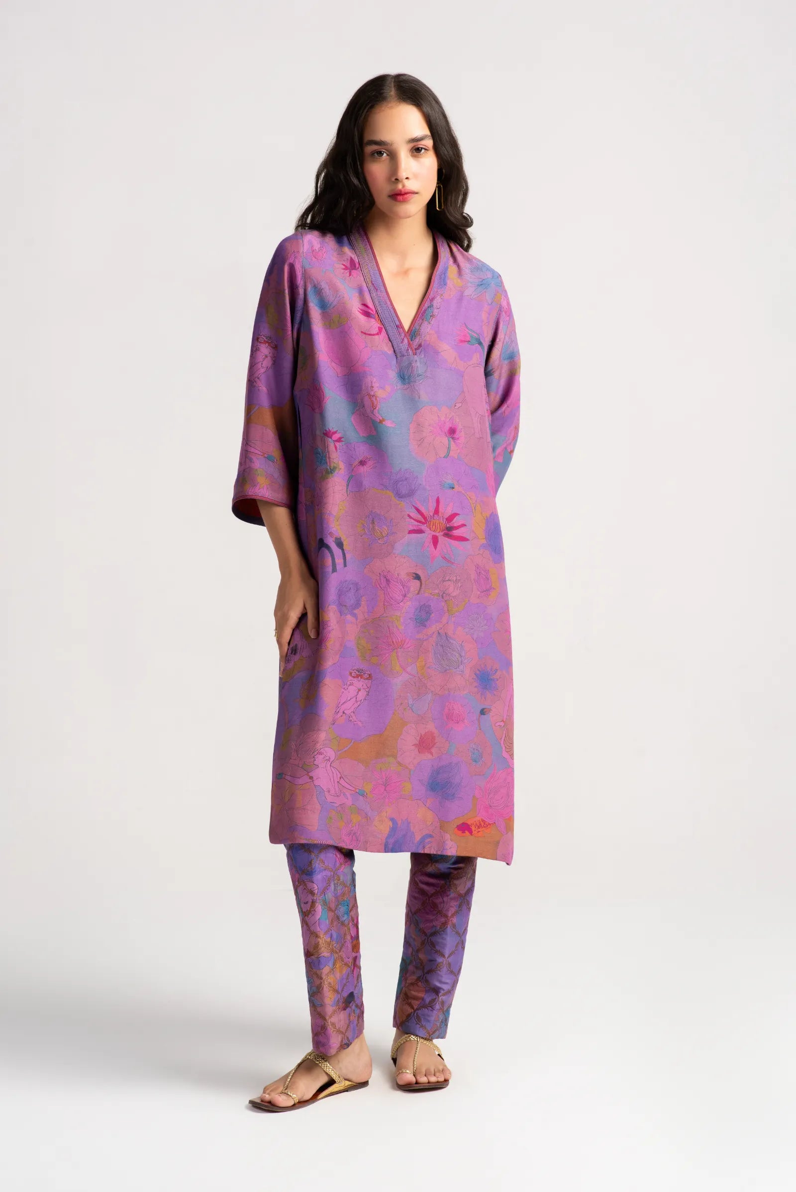 Elegant Damini Kurta in Muga Satin - Amethyst Purple Ethnic Wear for Women | Perfect for Festivals, Weddings & Cultural Events