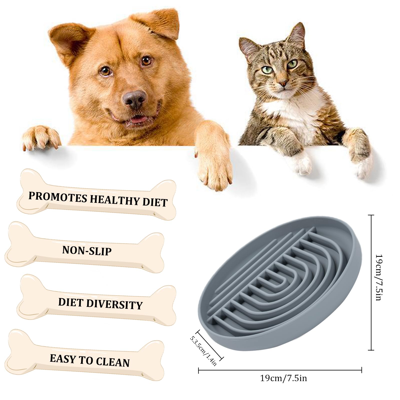 **Slow Feeder Dog Bowl - Non-Slip Silicone Maze Bloat Stop Pet Food Dish - Anti-Choking & Gulping for Medium & Large Dogs (Grey) - Perfect for Fast Eaters & Digestive Health**