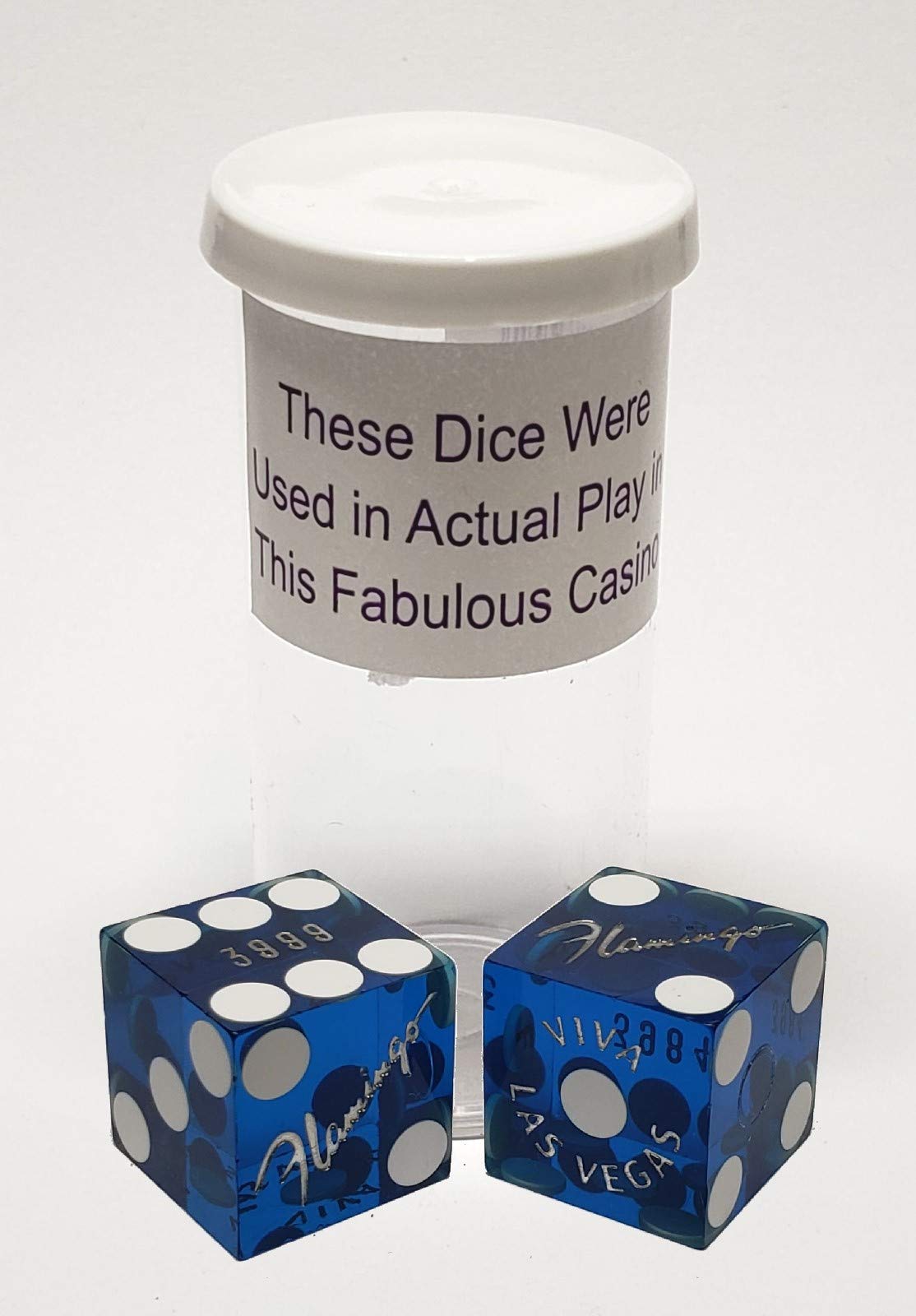 Authentic 19mm Las Vegas Casino Craps Dice Pair - Matching Serial Numbers, Blue Polished Flamingo Style | Perfect for Casino Games, Table Play & Collectors