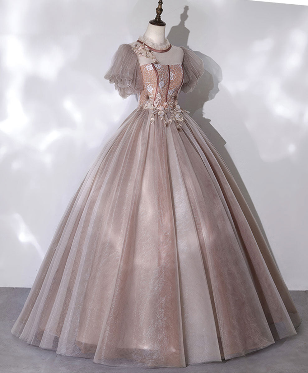 Elegant Pink Tulle Long Prom Dress with Applique Beading - Sweet 16 Formal Gown for Homecoming, Quinceañera & Special Occasions