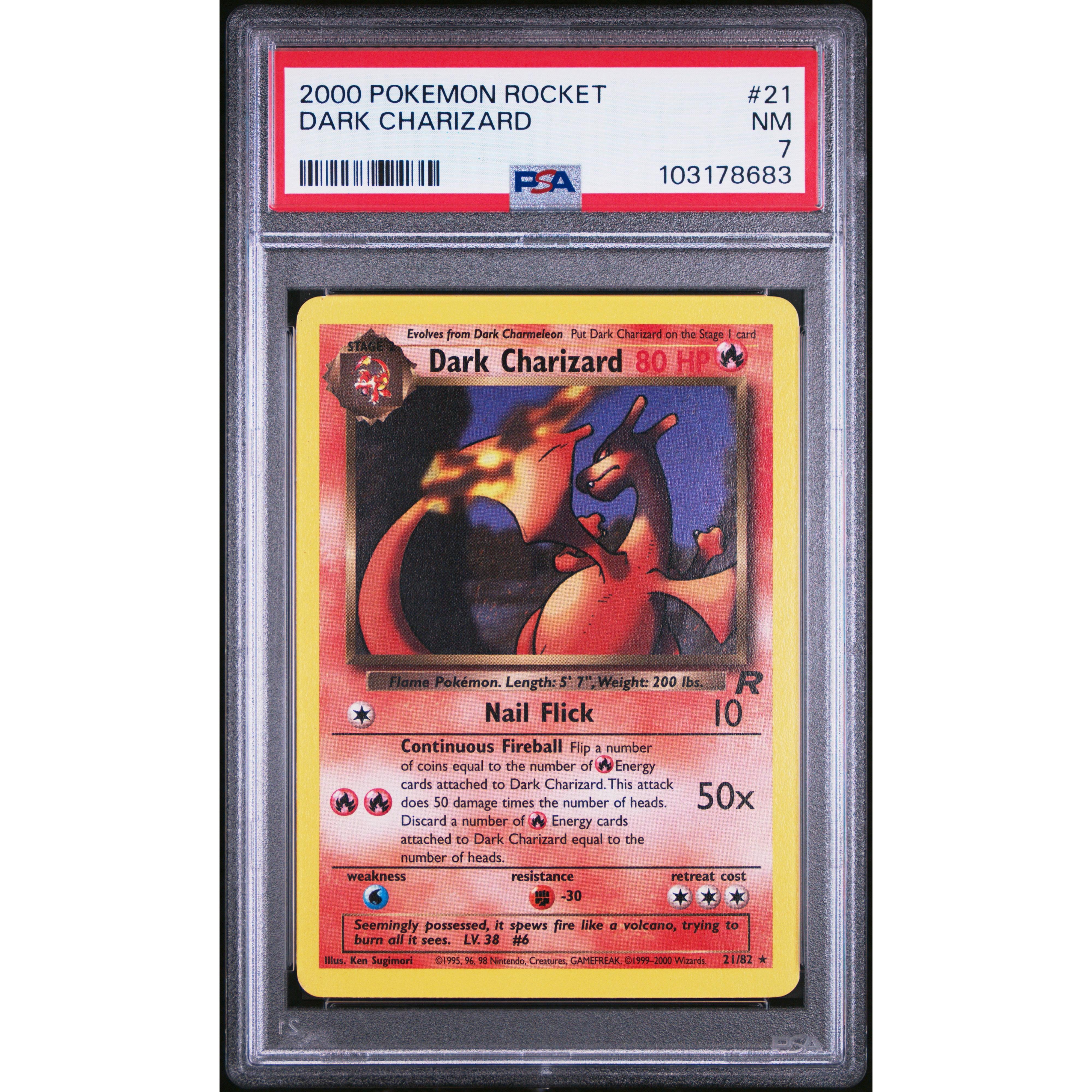 2000 Pokemon Team Rocket Dark Charizard 21/82 PSA 7 Graded Trading Card - Rare Collectible for Pokemon Fans & Card Game Enthusiasts (Perfect for Display, Investment & Battling)