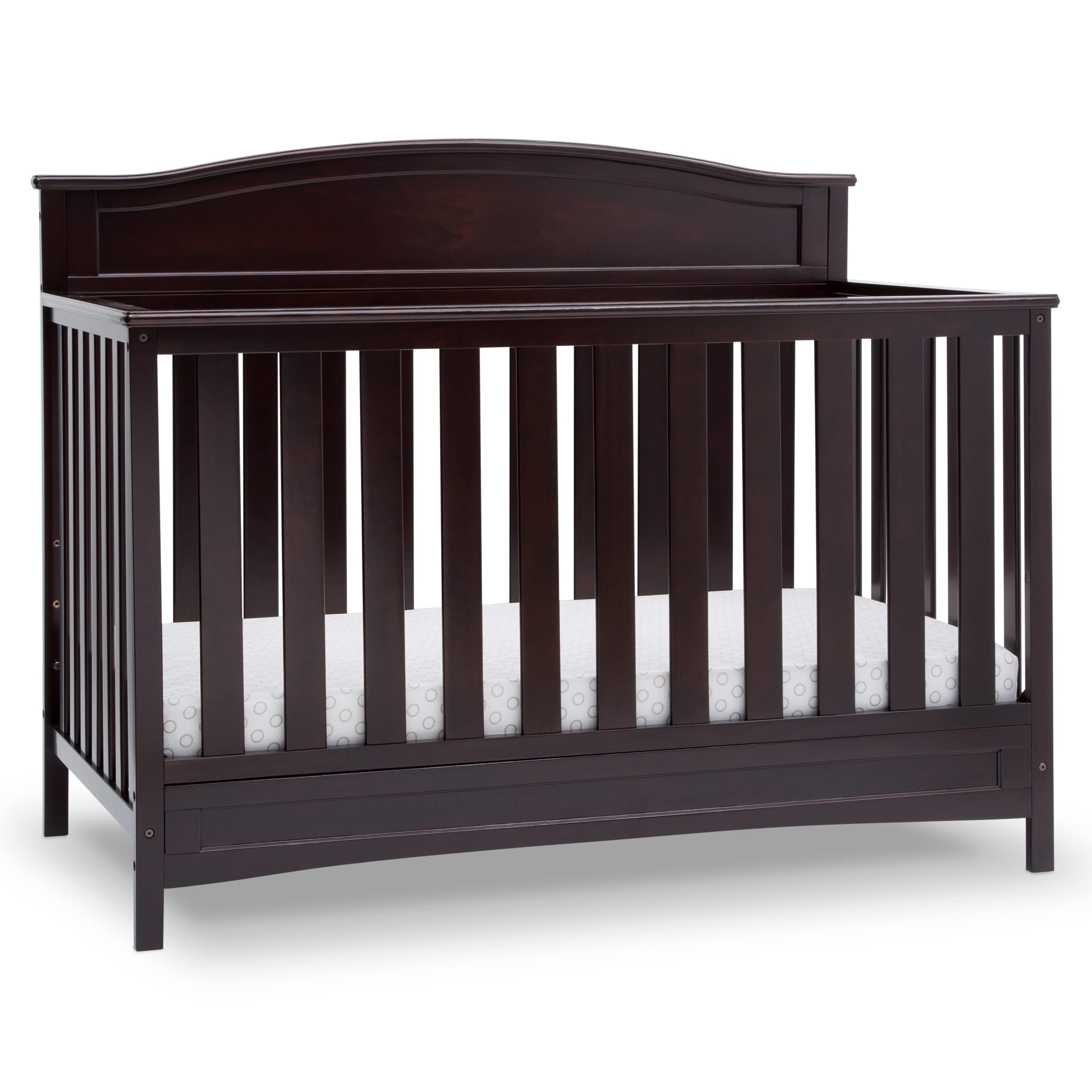 Delta Children Emery 4-in-1 Convertible Baby Crib - Greenguard Gold Certified, Non-Toxic, Dark Chocolate Finish | Safe Nursery Furniture for Newborns & Toddlers | Perfect for Bedrooms & Daycare Centers