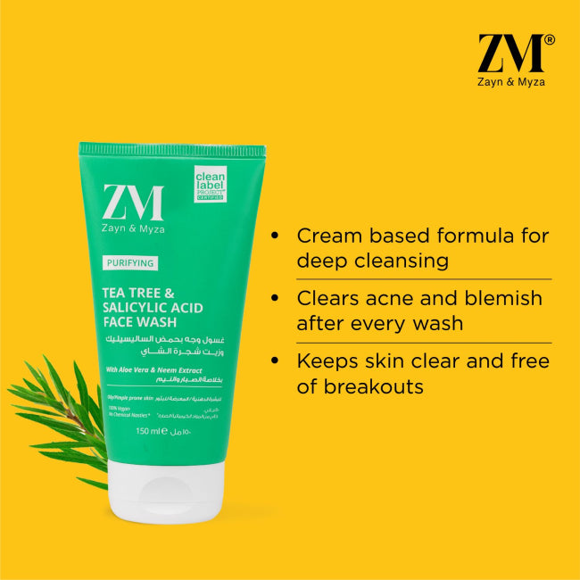 ZM Zayn & Myza Tea Tree & Salicylic Acid Acne-Fighting Face Wash - Deep Cleansing for Oily & Acne-Prone Skin - Perfect for Daily Skincare Routine & Post-Workout Refreshment