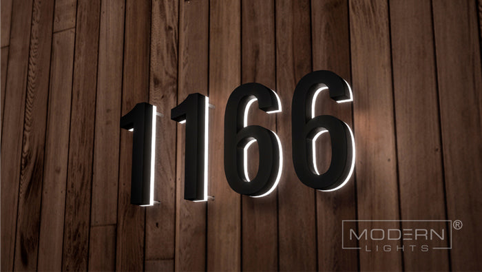 Modern LED Backlit House Numbers - ABS LN51BK 5 Inch Black Address Plaque for Home Exterior, Mailbox & Front Door (Set of 1) - Weatherproof & Energy Efficient Outdoor Lighting Solution
