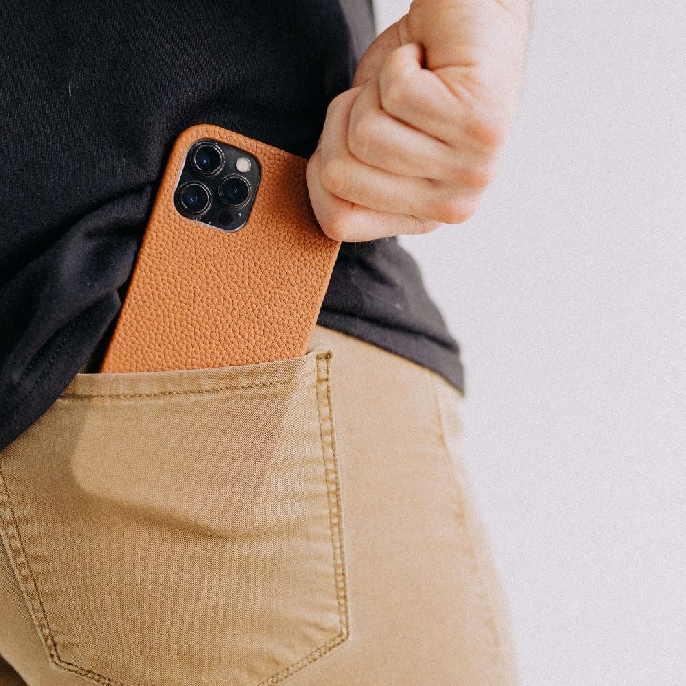 Premium Genuine Milled Leather iPhone Case in Cognac Brown - Slim Protective Cover for iPhone [Model] - Perfect for Business, Travel & Everyday Use