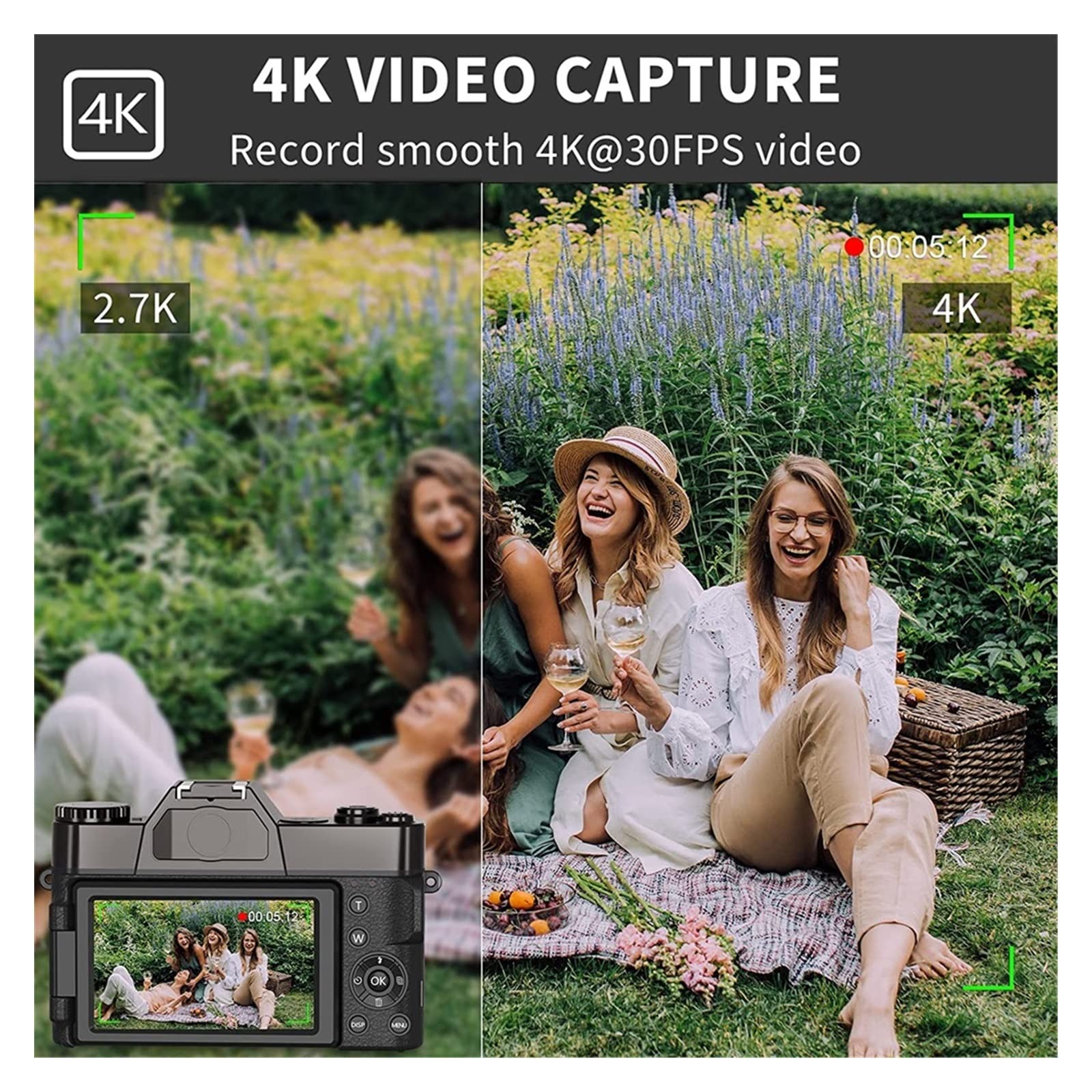 BODORME 48MP Digital Camera with Wide Angle & Macro Lens, 16X Zoom, Auto Focus, 16GB TF Card & Filter - Perfect for Selfies, Vlogging, YouTube Videos, and Photography