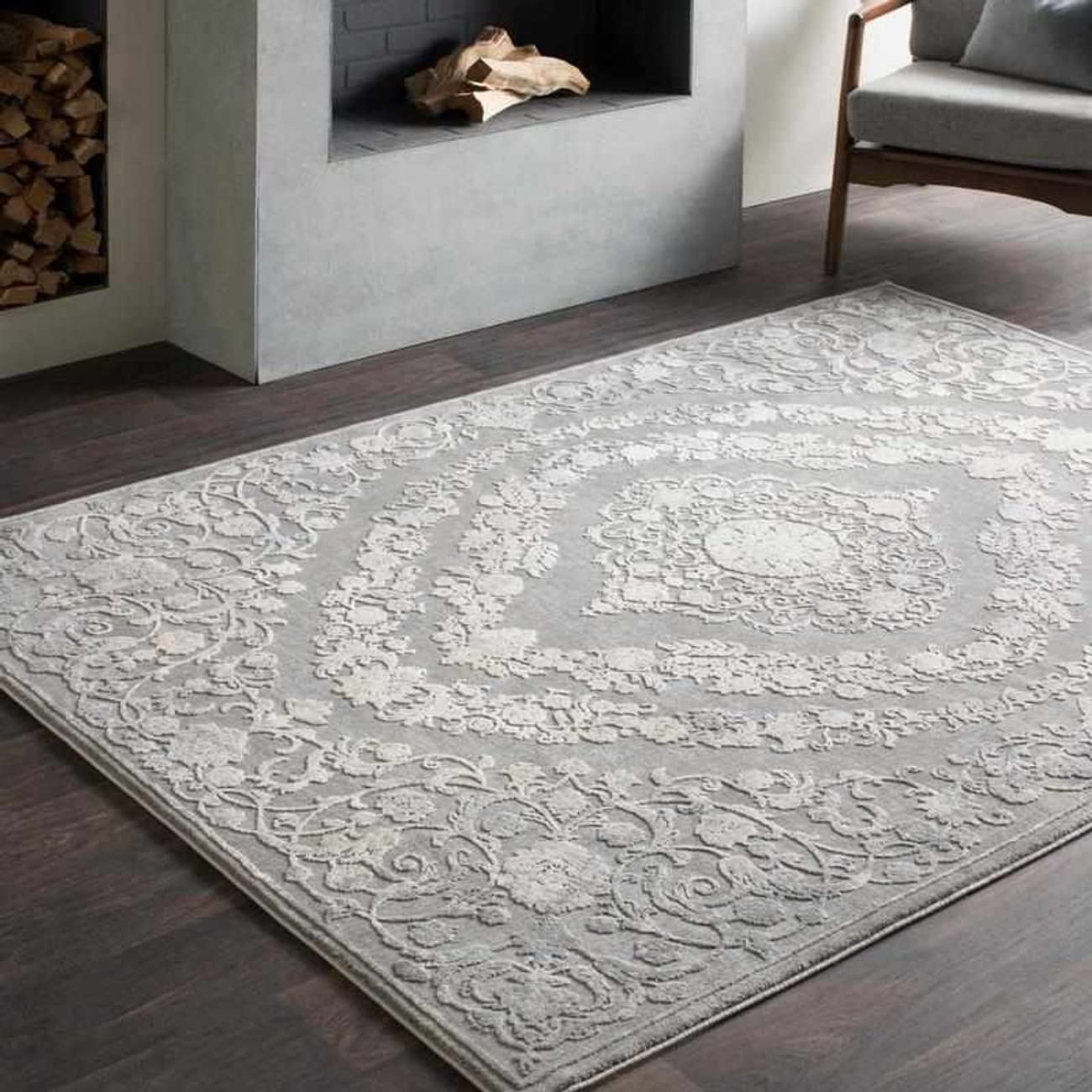 Mark&Day 8x8 Nantes Traditional Gray Square Area Rug – Soft & Durable Grey White Carpet for Living Room, Bedroom, Kitchen – Perfect for Home Decor & Cozy Spaces (7'10
