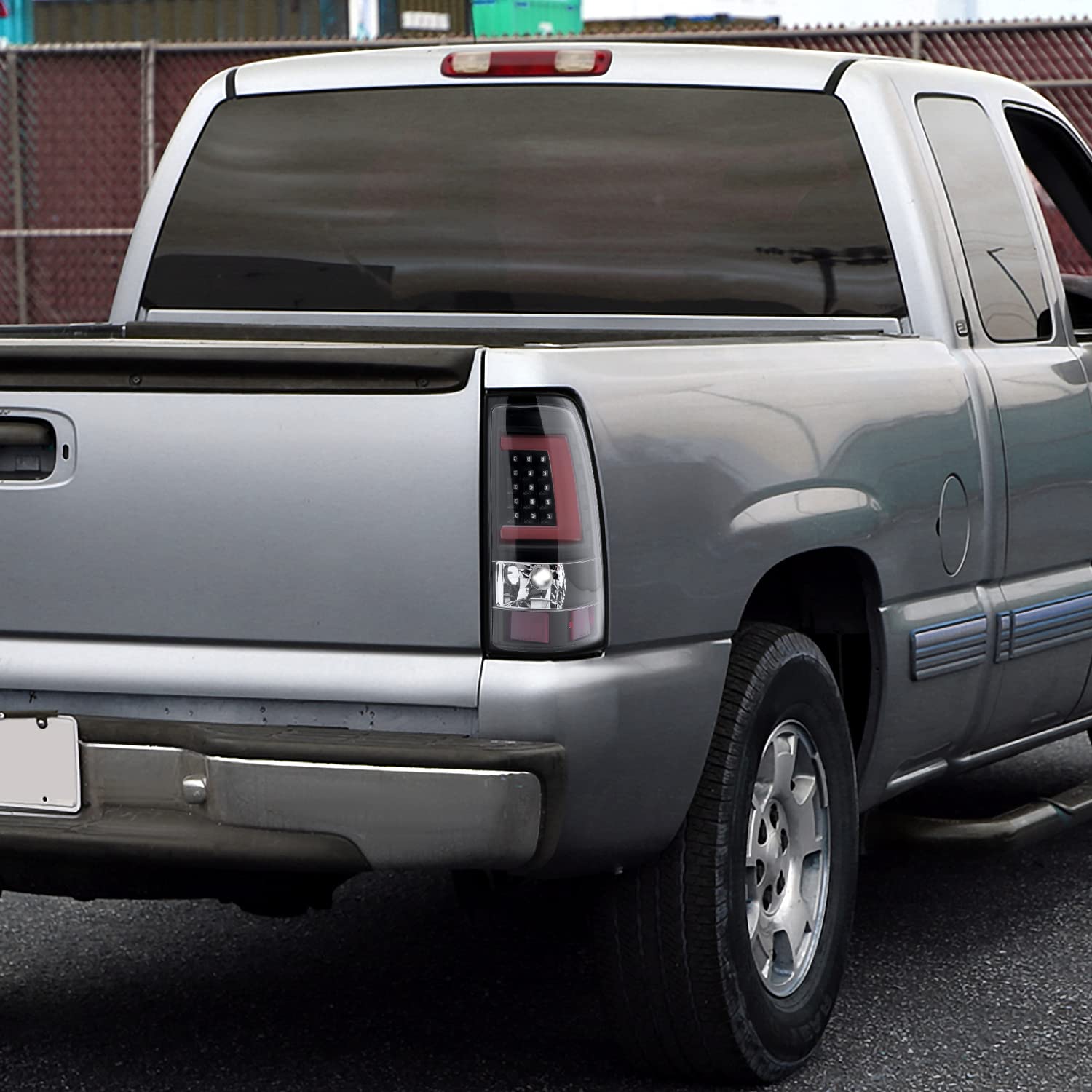 Spec-D Tuning Black LED Tail Lights with Red LED Light Bar for 1999-2002 Chevy Silverado & GMC Sierra 1500/2500/3500 - Left & Right Pair Assembly - Upgrade Your Truck's Style & Safety for Night Driving & Off-Road Adventures