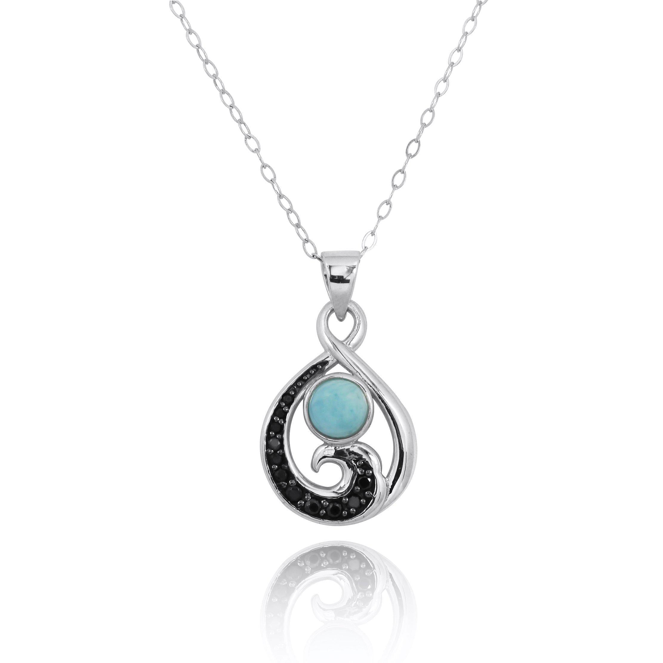 Caribbean Larimar Wave Necklace - Handmade Blue Stone Jewelry for Women - Perfect for Beach Vacations & Summer Fashion