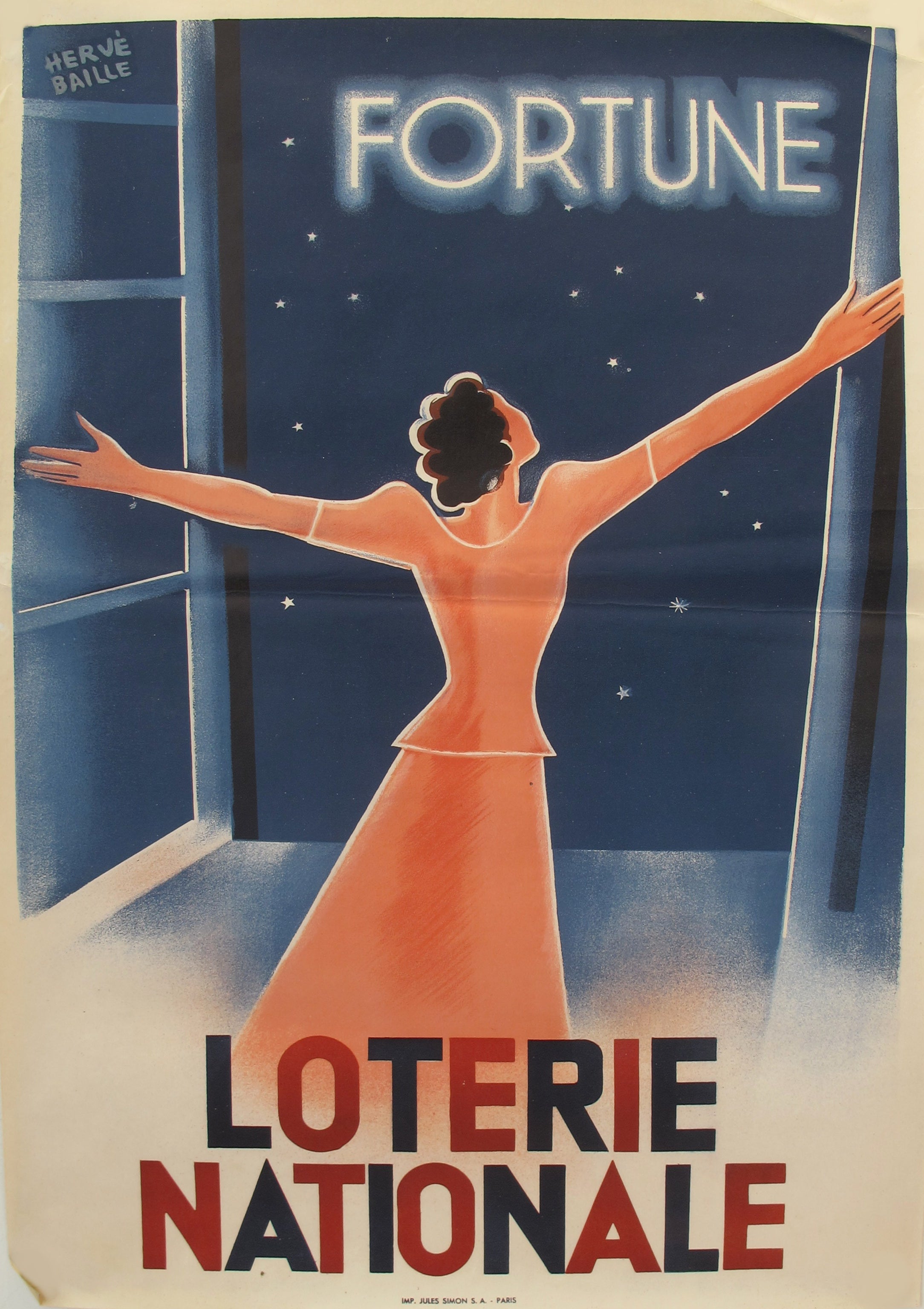 Vintage 1940 French Art Deco Poster - Loterie Nationale Lottery Advertisement - Fortune & Luck Wall Art - Perfect for Home Decor, Office & Retro Themed Spaces