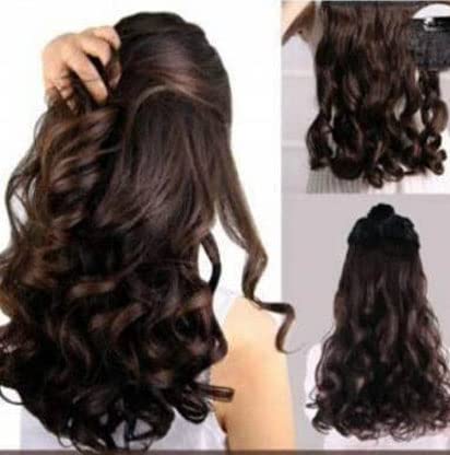 AHS Synthetic Clip-In Hair Extensions for Women & Girls - 24 Inches, 5 Clips, Brown | Perfect for Parties, Weddings & Daily Styling