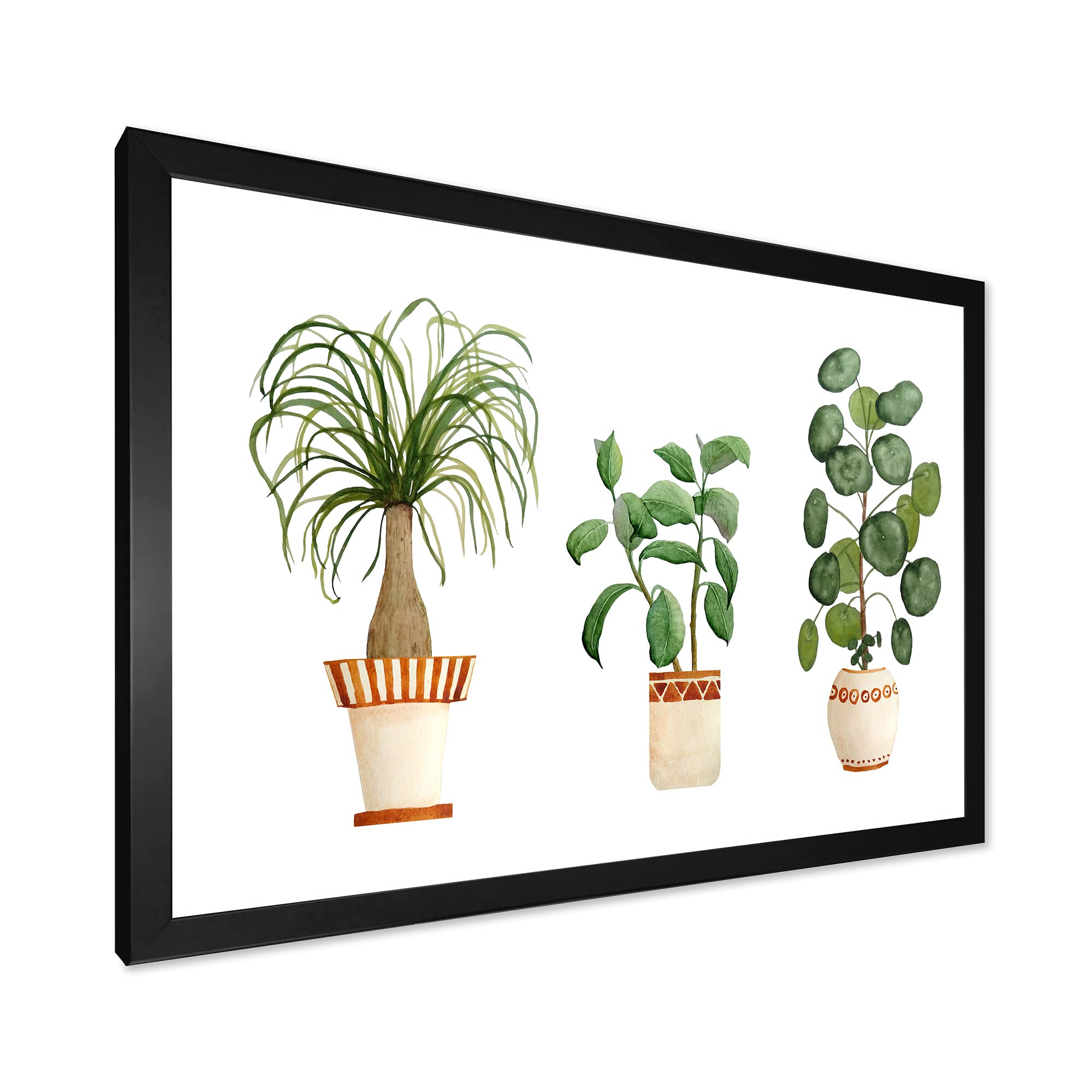 Trio of House Plants - Ponytail Palm & Ficus Traditional Framed Wall Art | Home & Office Decor | Perfect for Living Room, Bedroom & Office Spaces