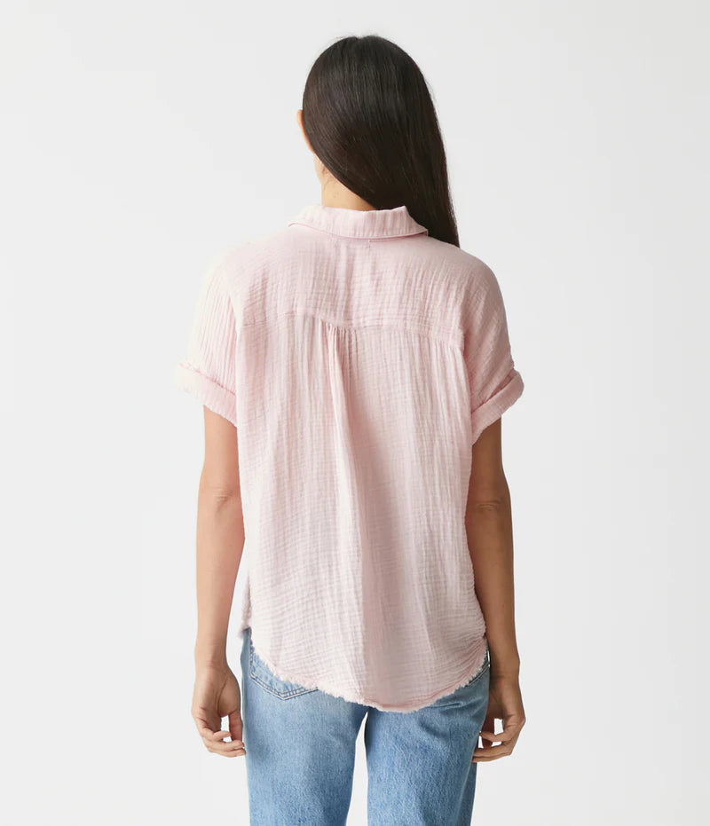 Bailey Women's Gauze Button Down Shirt - Soft Breathable Loose Fit Blouse, Rose Pink - Perfect for Summer Outfits, Beach Cover-ups & Casual Office Wear