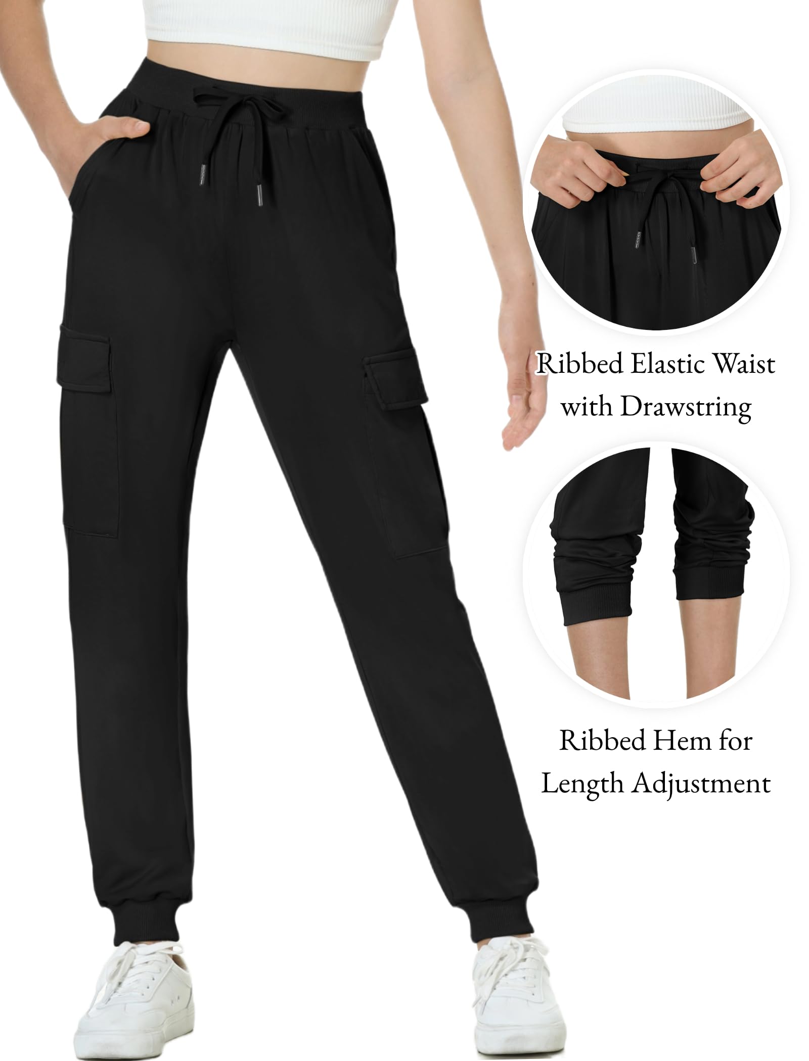 EXARUS Girls Cargo Jogger Pants - Slim Fit with Zip Pockets, Quick Dry Lightweight Fabric, Adjustable Drawstring & High Waist for Kids 8-14 Years | Perfect for School, Sports & Outdoor Activities