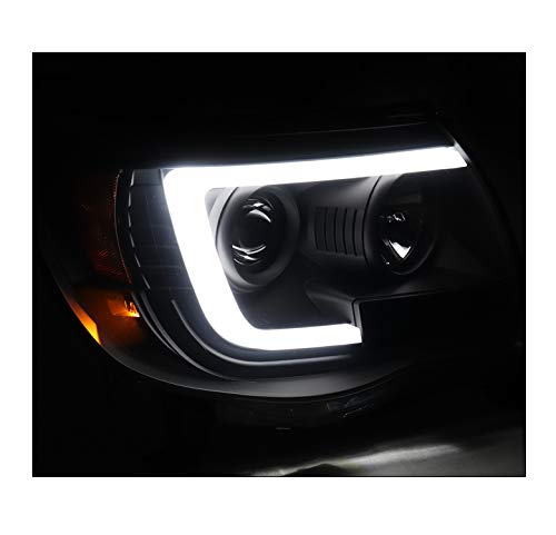 LED Tube Projector Headlights - Black/Smoke Compatible with 2005-2011 Toyota Tacoma - High Brightness for Night Driving & Off-Road Adventures
