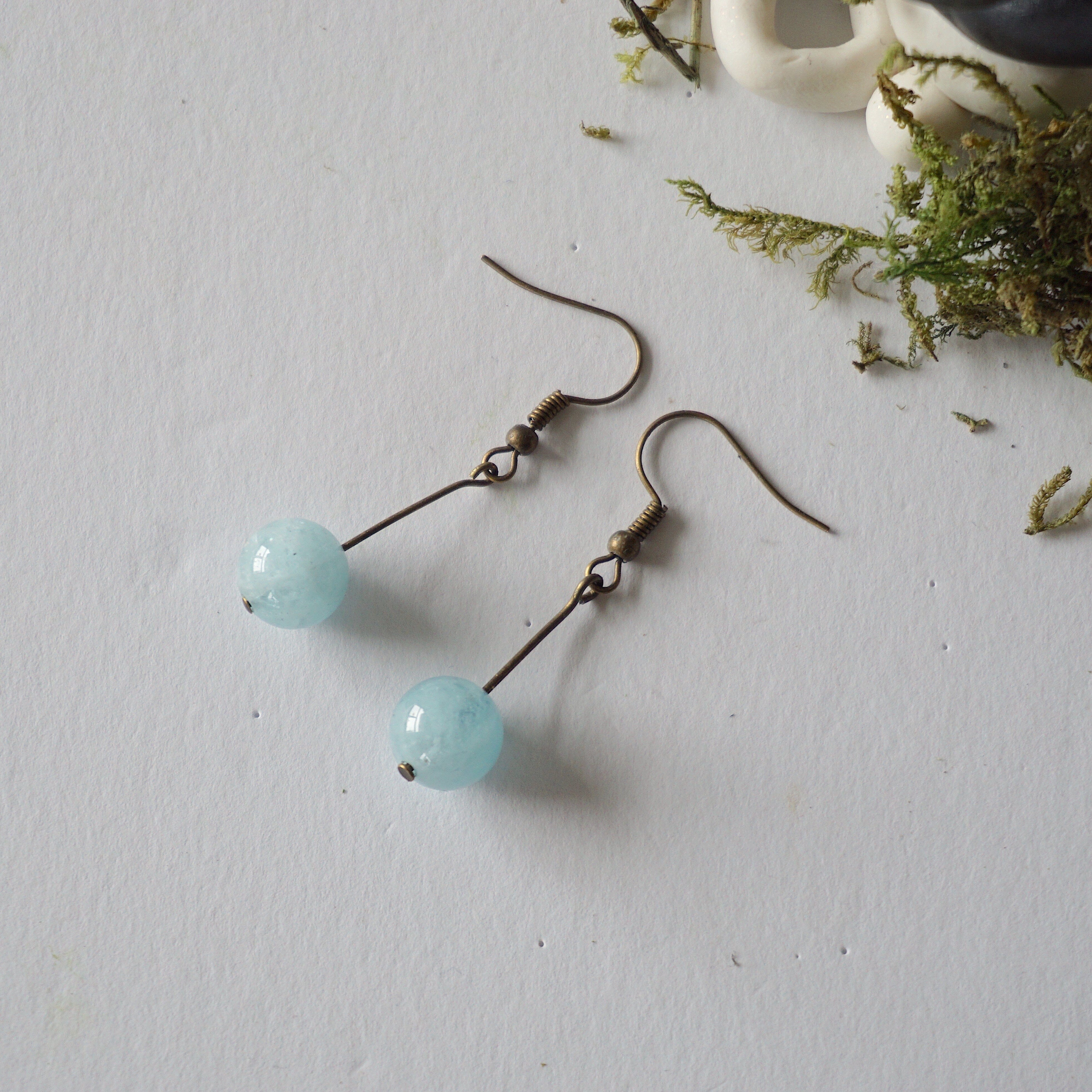 Antique Bronze Aquamarine Bead Drop Earrings – Elegant Dangling Jewelry for Women, Perfect for Weddings, Parties & Special Occasions