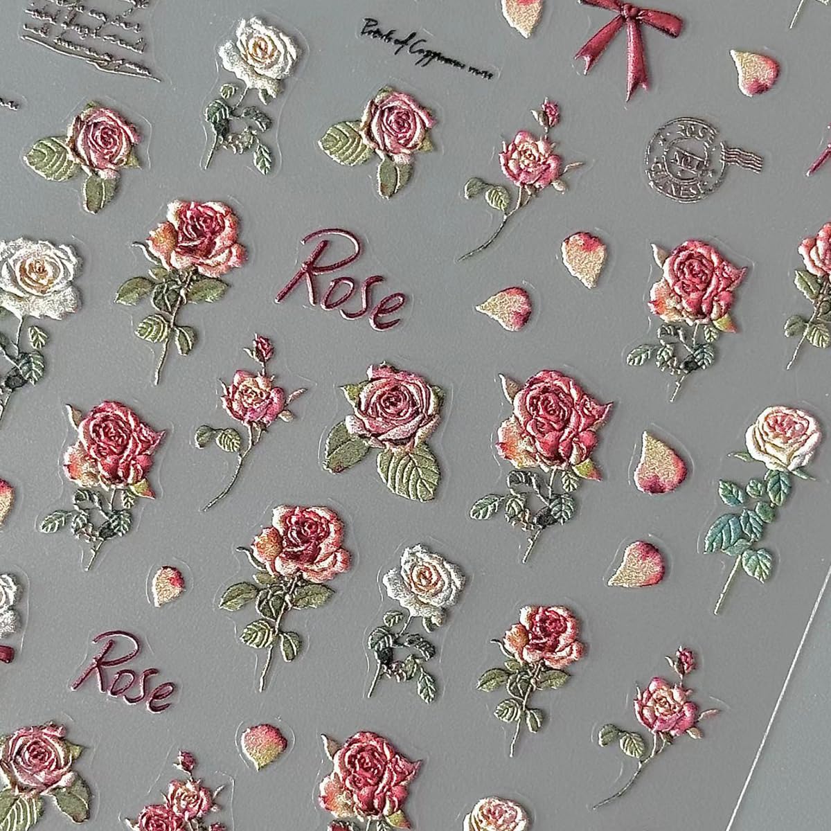5D Embossed Luxury Nail Art Stickers - Retro Spring Rose & White Flower Nail Decals for Women | 3 Sheets | Manicure Design Accessories for Parties, Weddings & Special Occasions