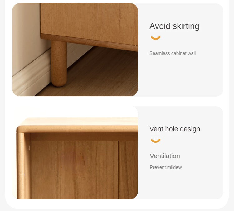 Solid Beech Wood Sliding Door Side Cabinet - Modern Storage Solution for Bedroom, Living Room & Office