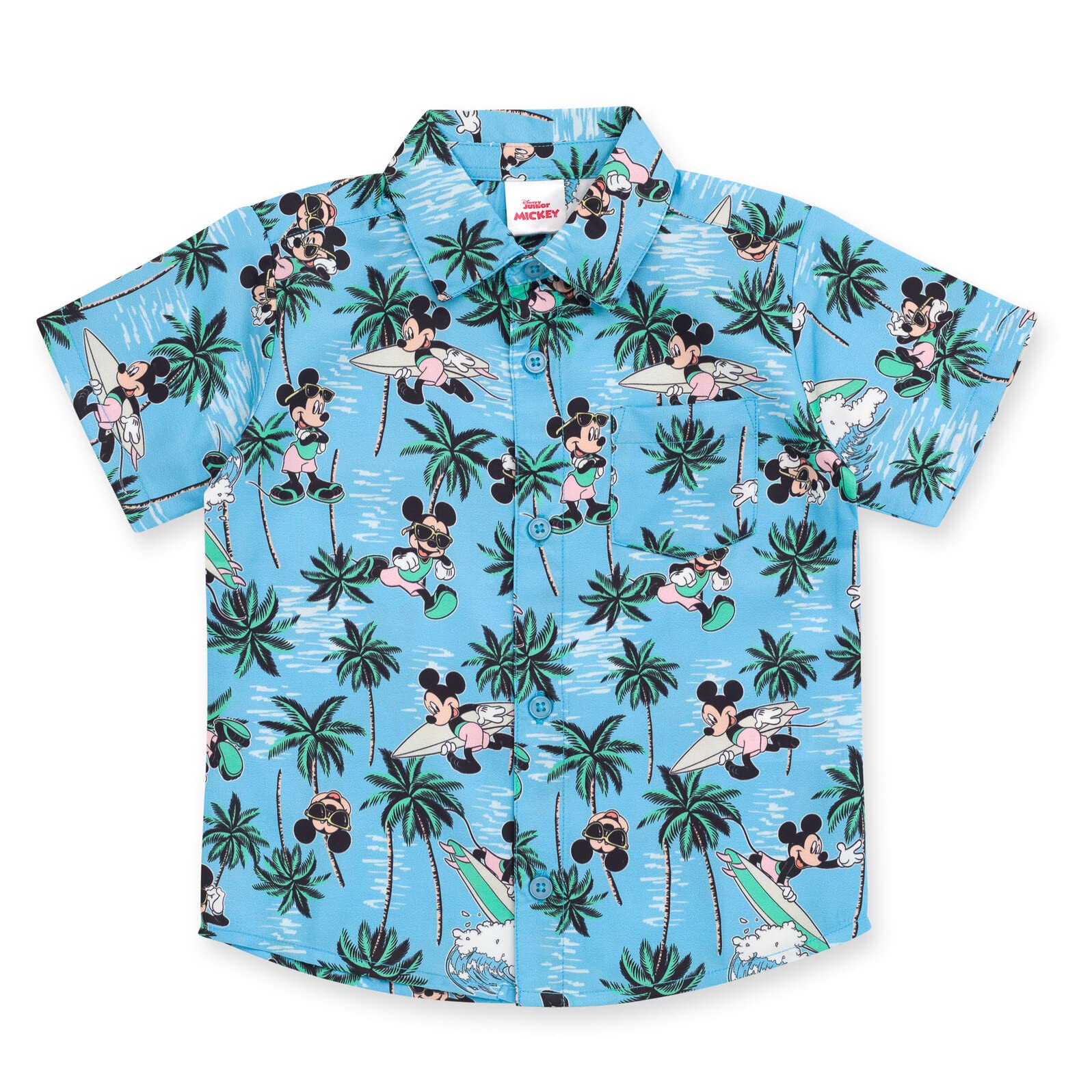 Disney Mickey Mouse Hawaiian Print Button Down Shirt & Shorts Set for Toddler to Big Kid - Beach Vacation, Summer Outfits, Birthday Party Wear